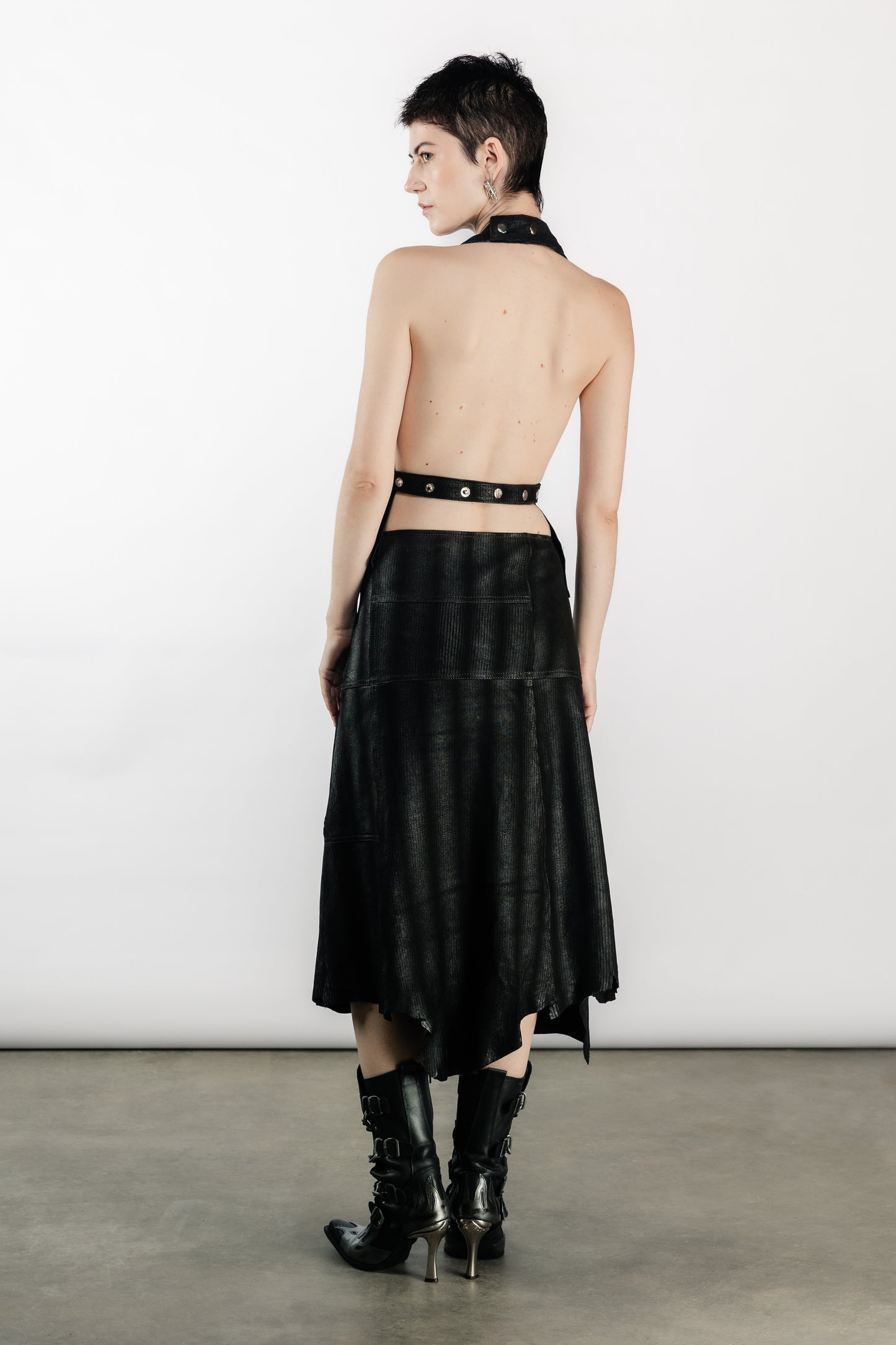 Black Asymmetrical Lamb Leather Skirt