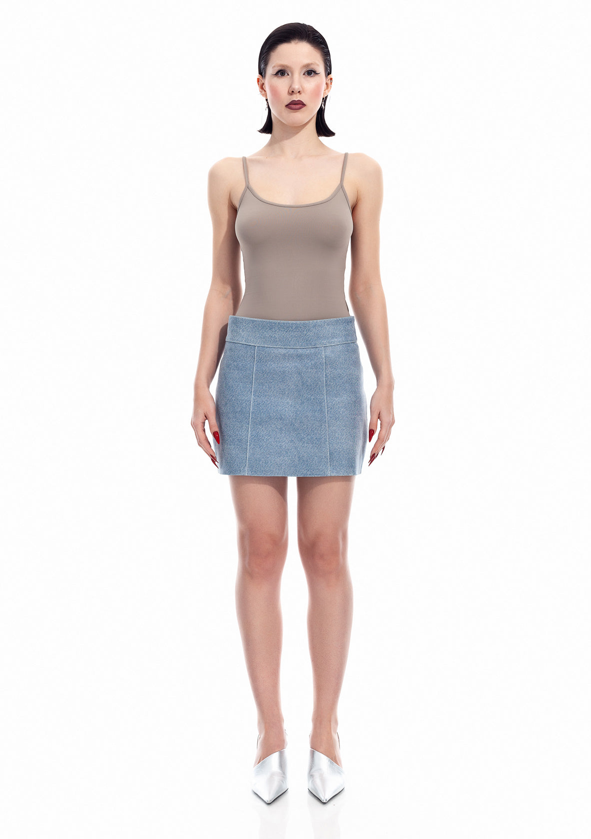Denim Leather Mini Skirt