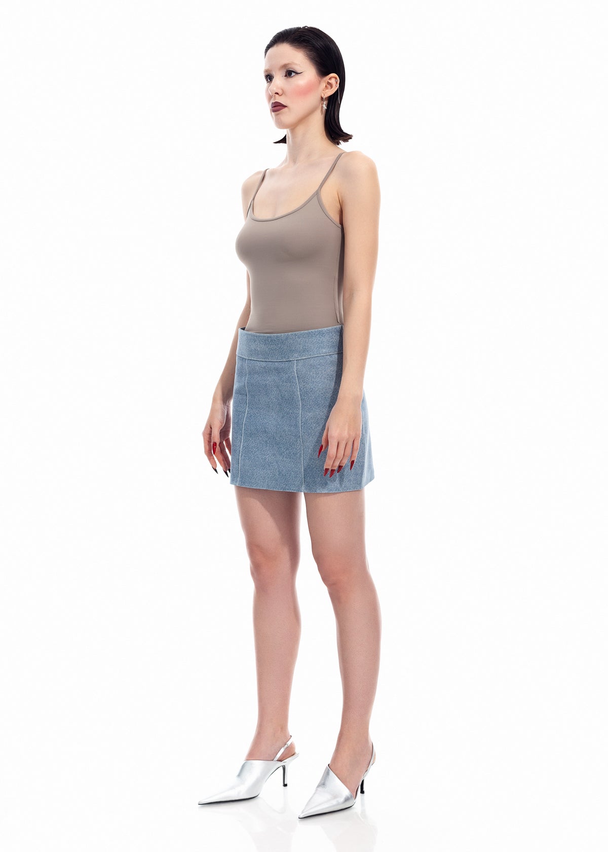 Denim Leather Mini Skirt