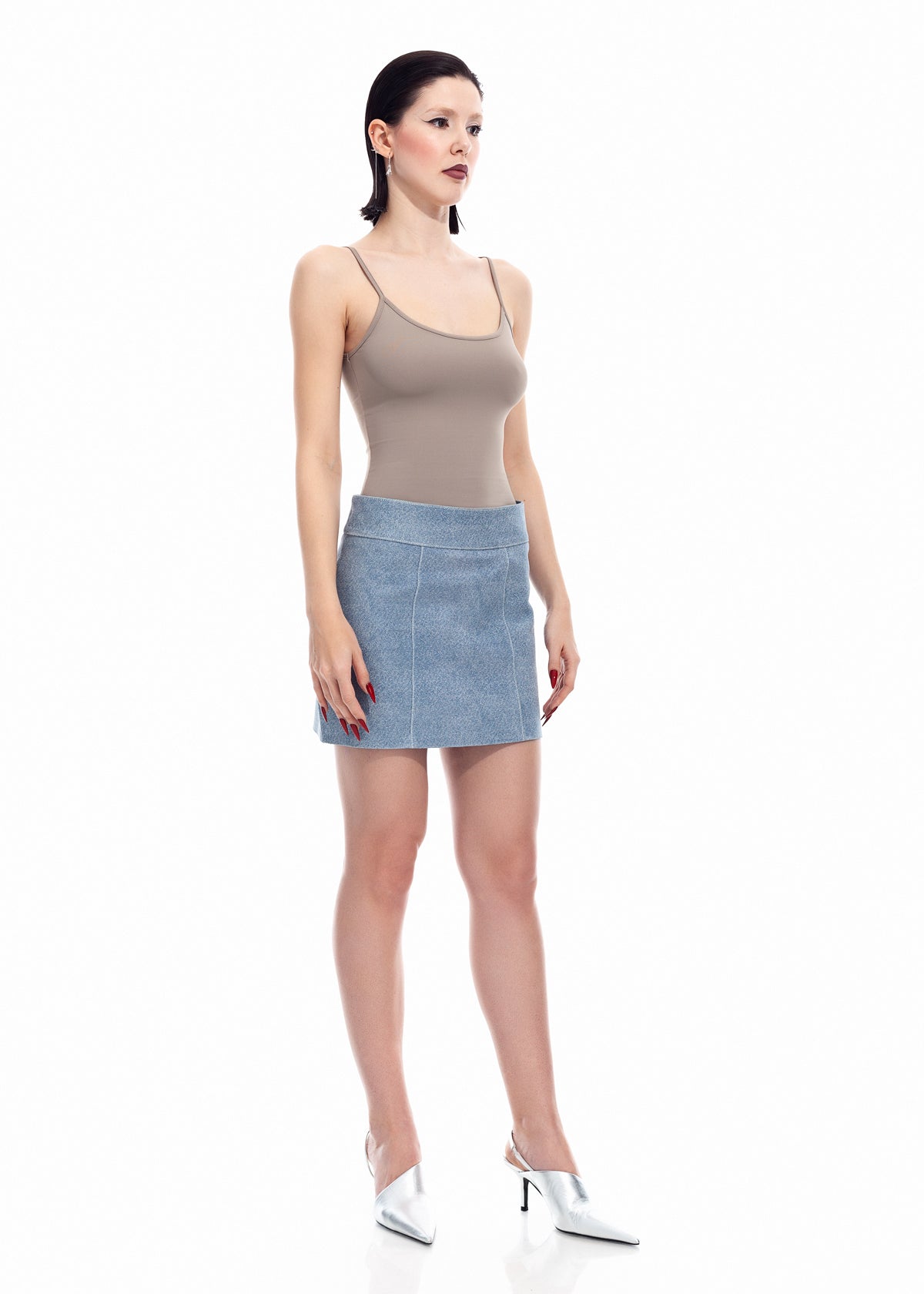Denim Leather Mini Skirt