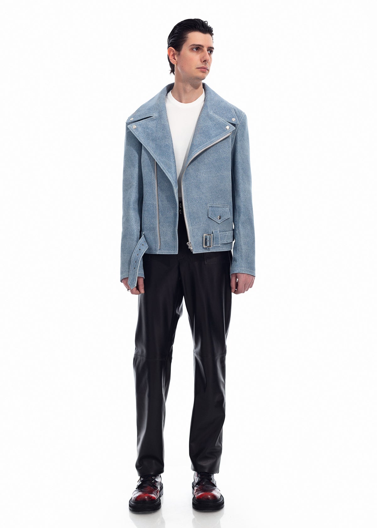 Denim Leather Biker Jacket