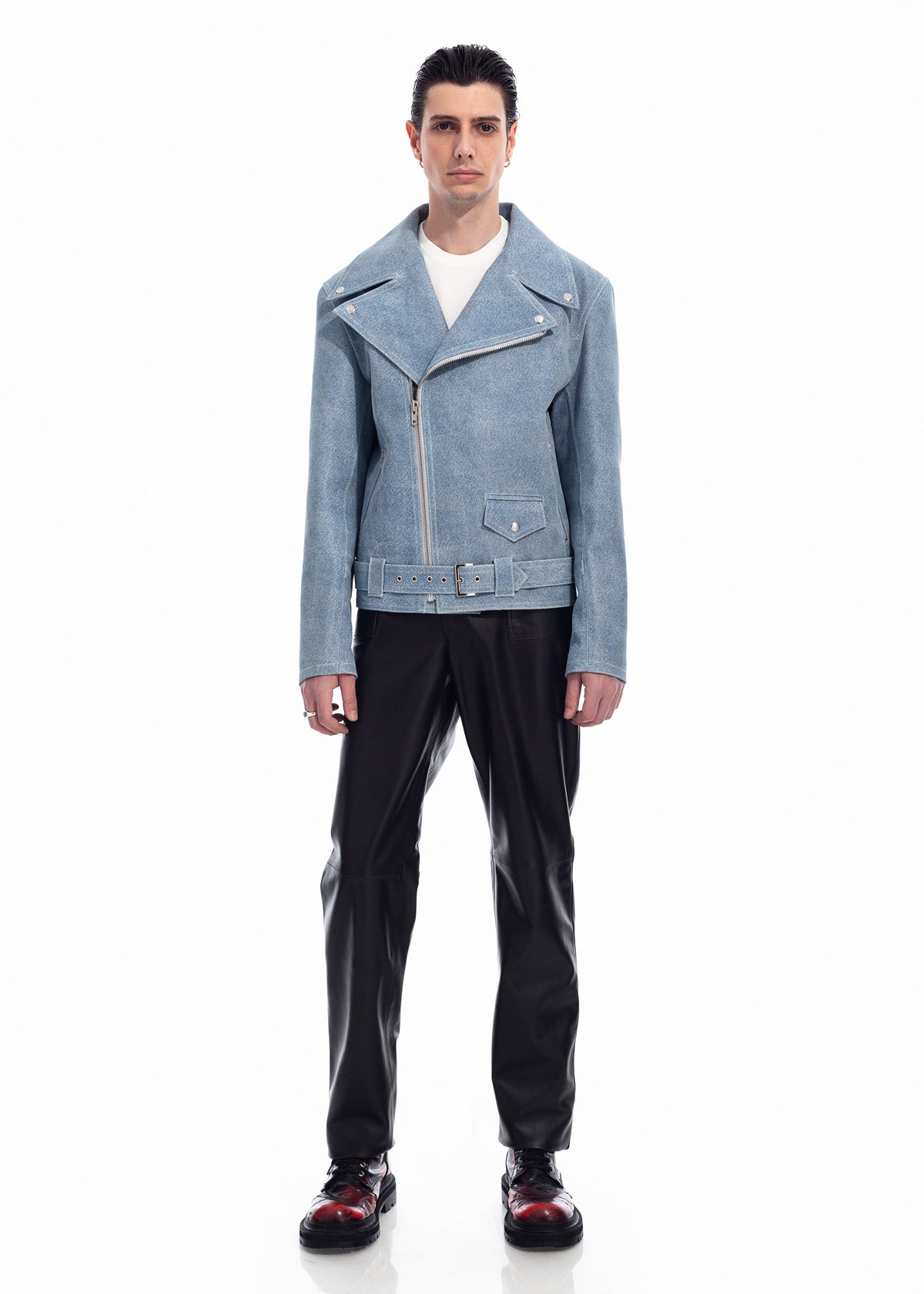 Denim Leather Biker Jacket