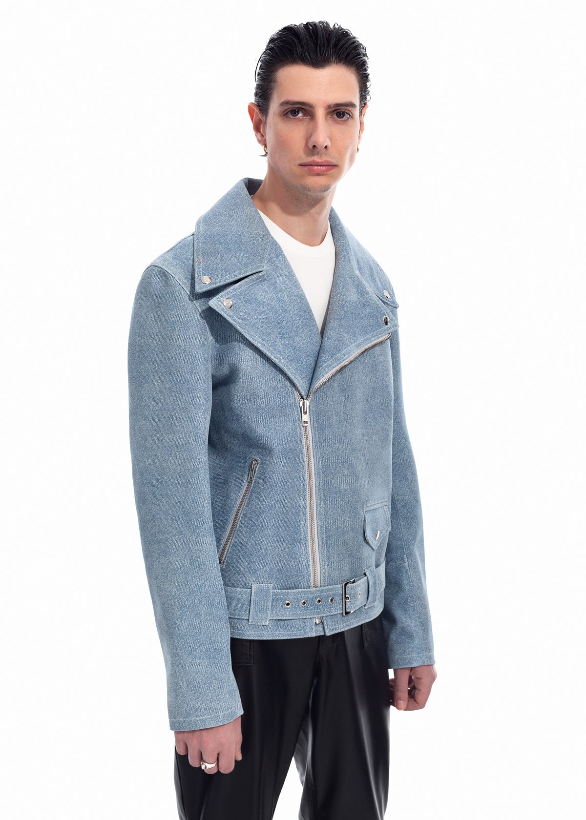 Denim Leather Biker Jacket