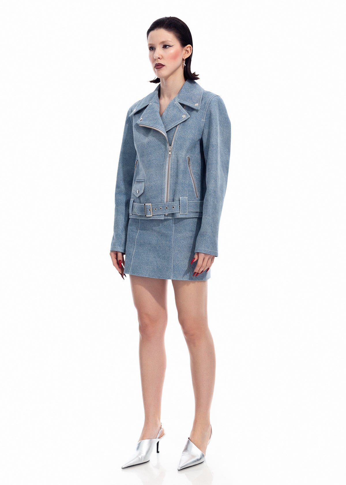 Denim Leather Biker Jacket