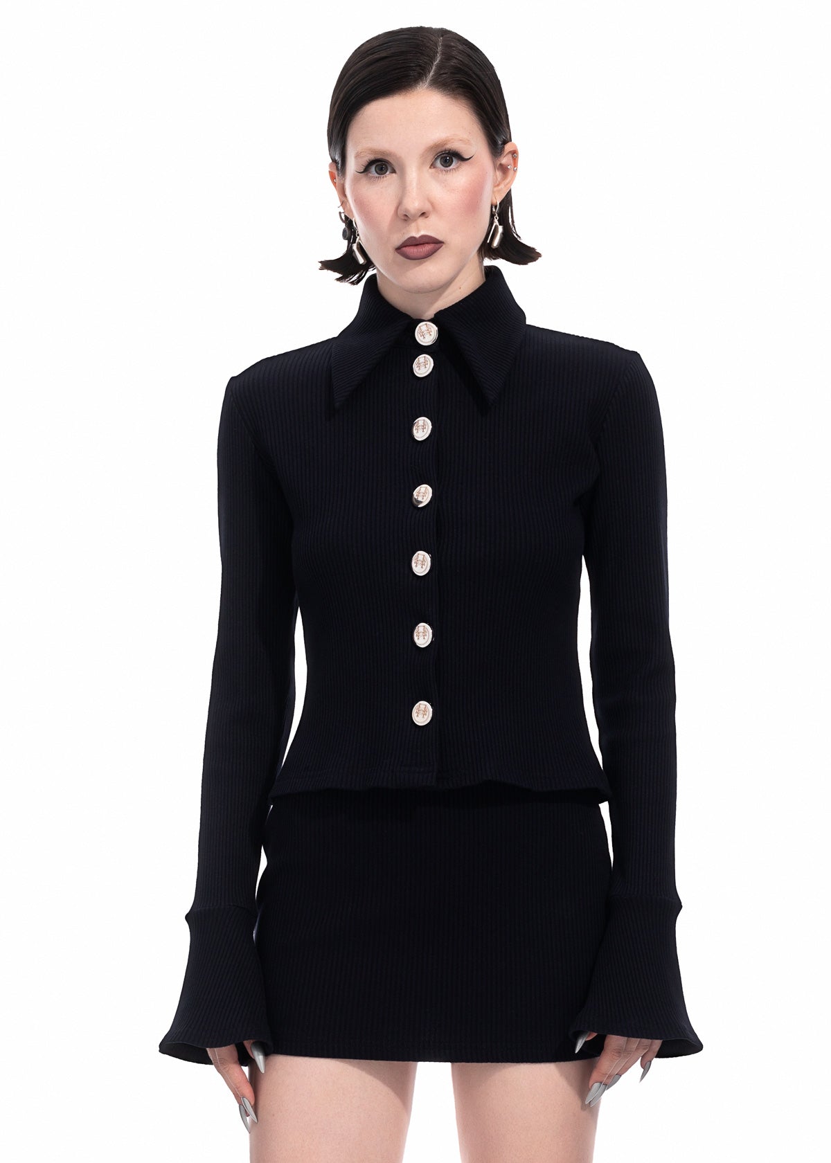 Black Ribbed-Knit Deux Piece Set