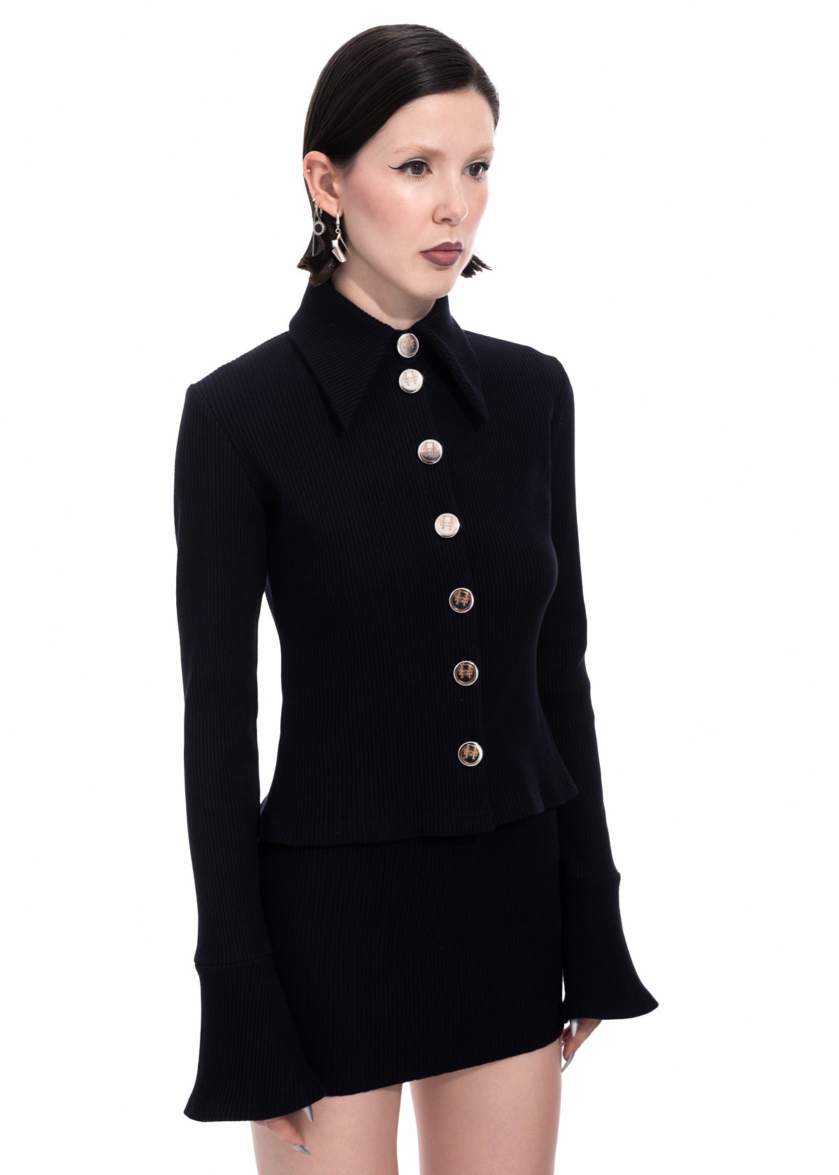 Black Ribbed-Knit Deux Piece Set