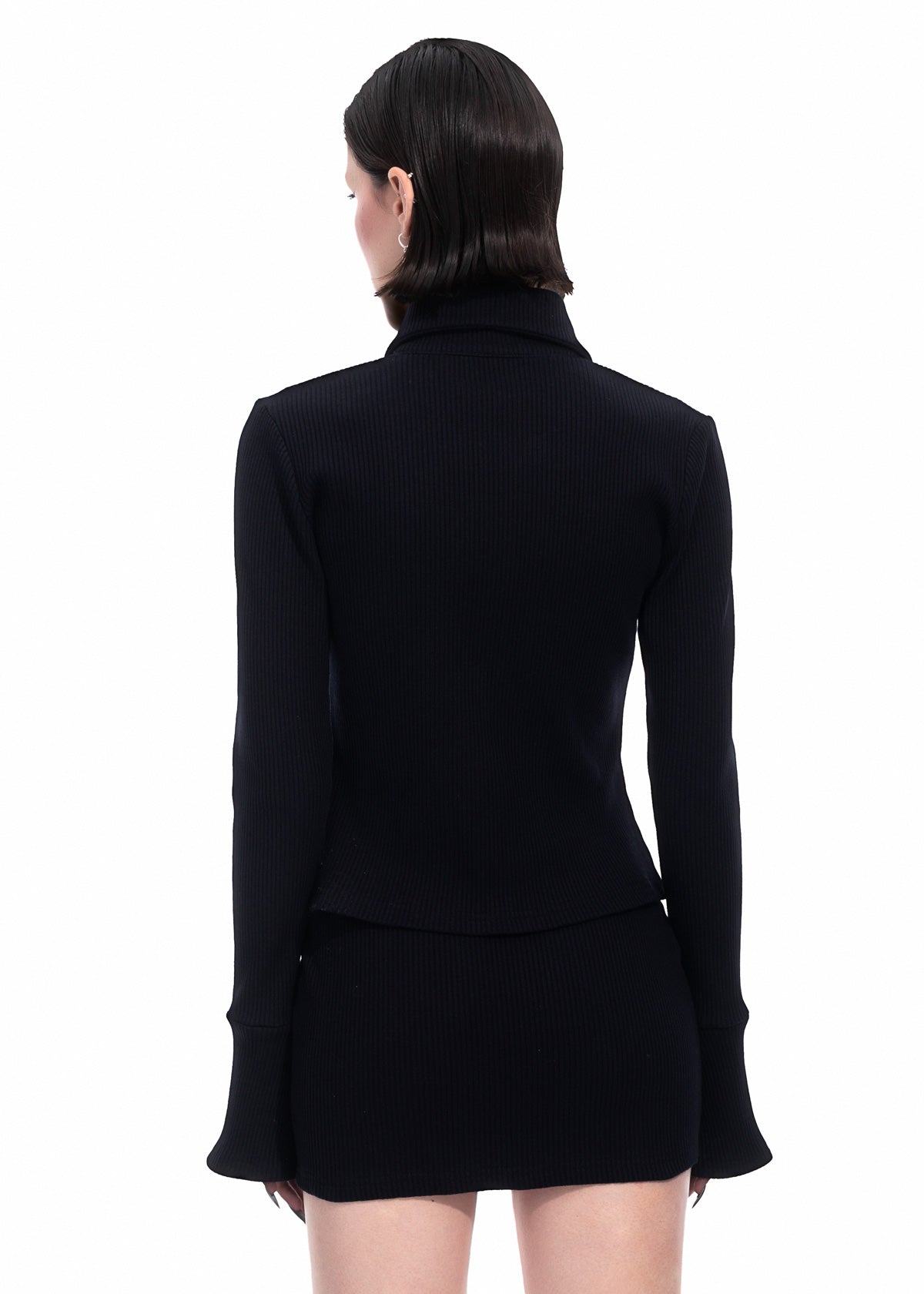 Black Ribbed-Knit Deux Piece Set