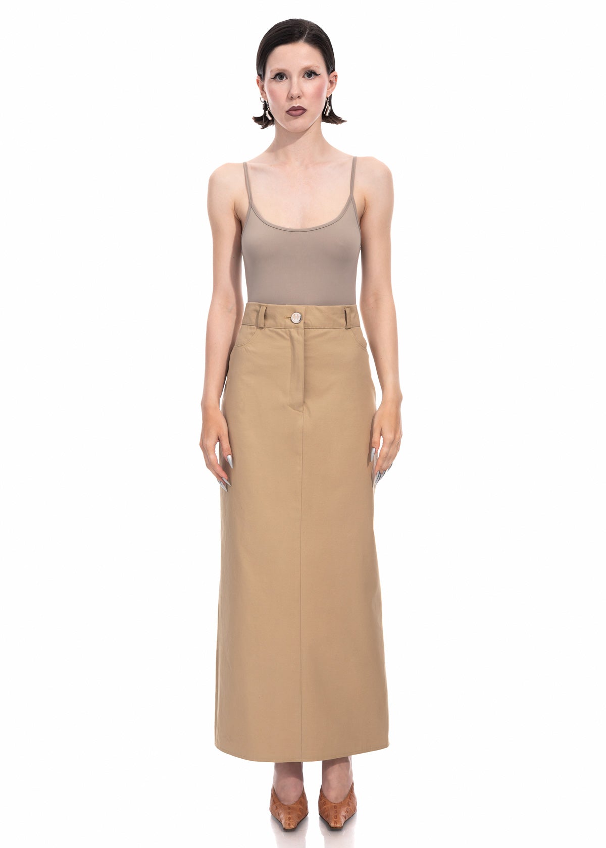 Beige Gabardine Maxi Skirt