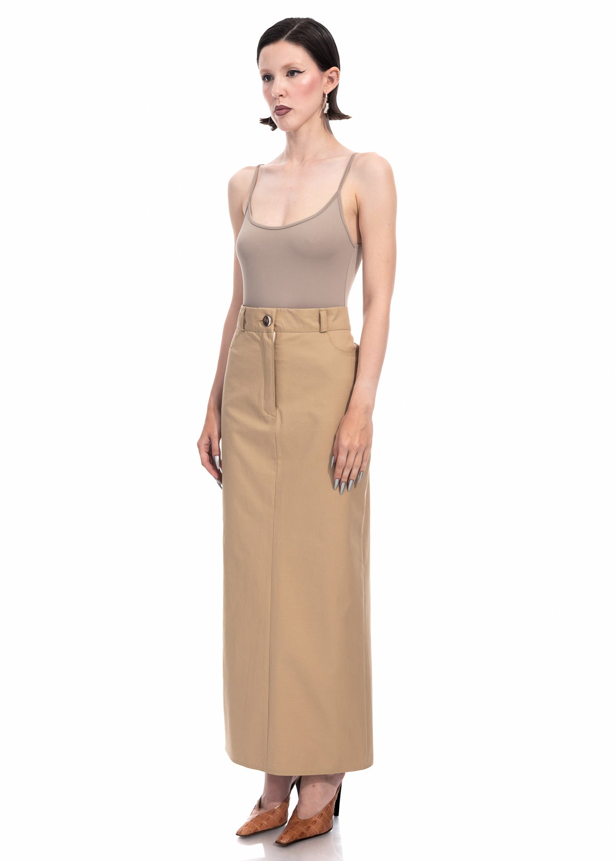 Beige Gabardine Maxi Skirt