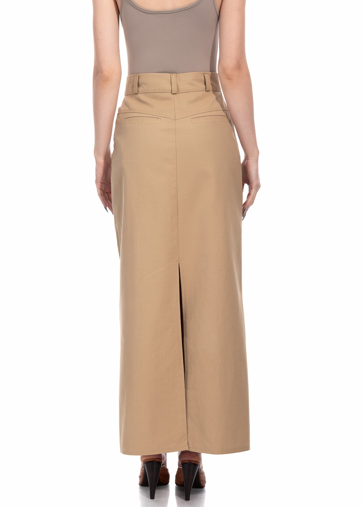 Beige Gabardine Maxi Skirt