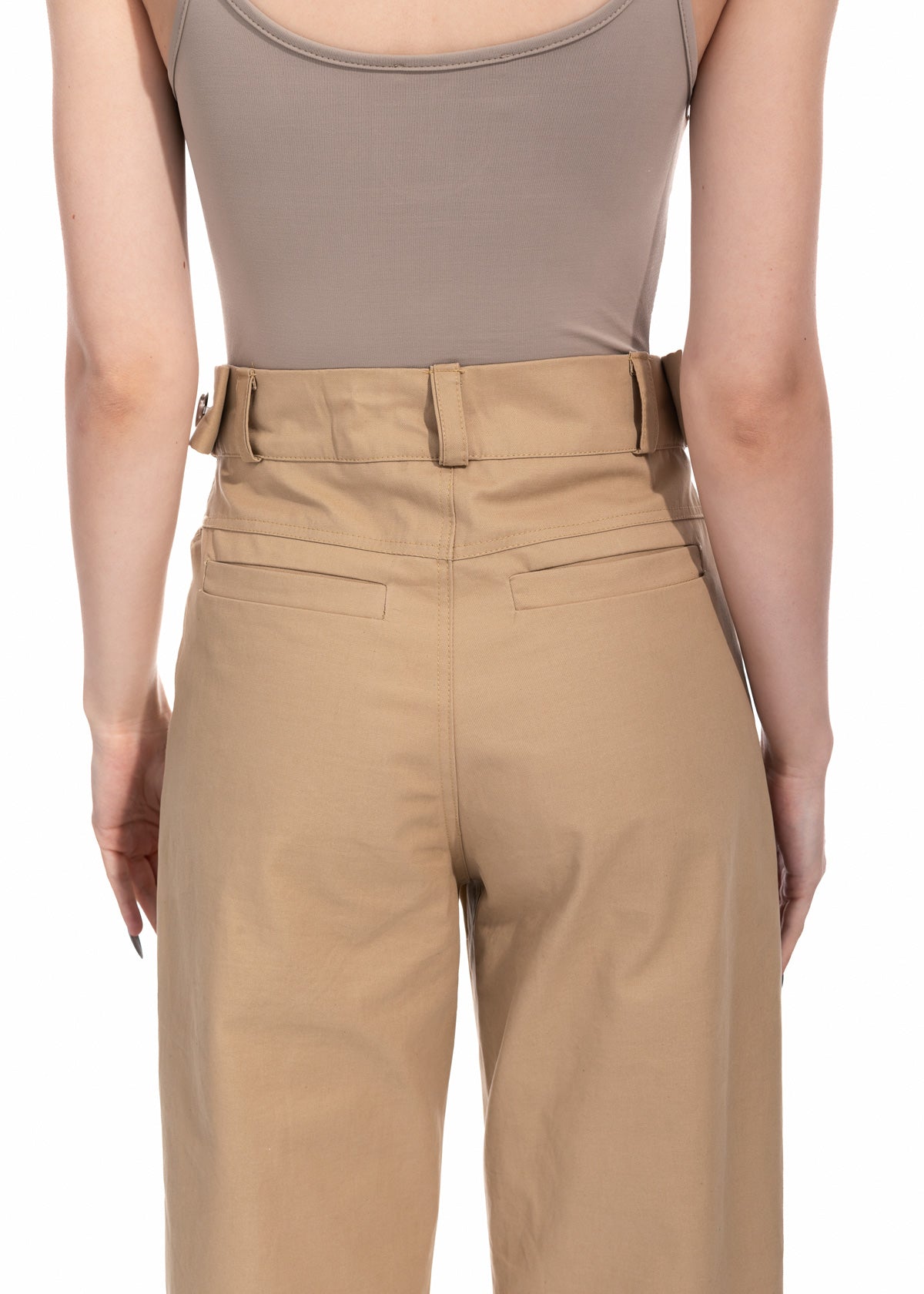 Beige Gabardine Wide Leg Trousers