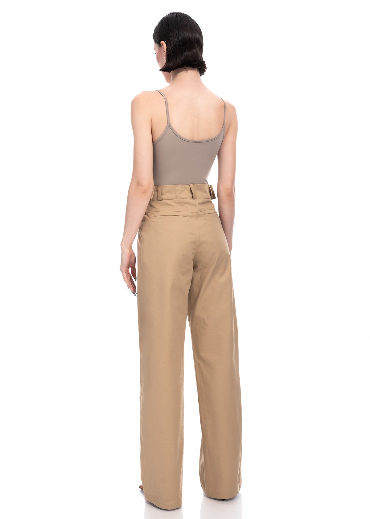 Beige Gabardine Wide Leg Trousers