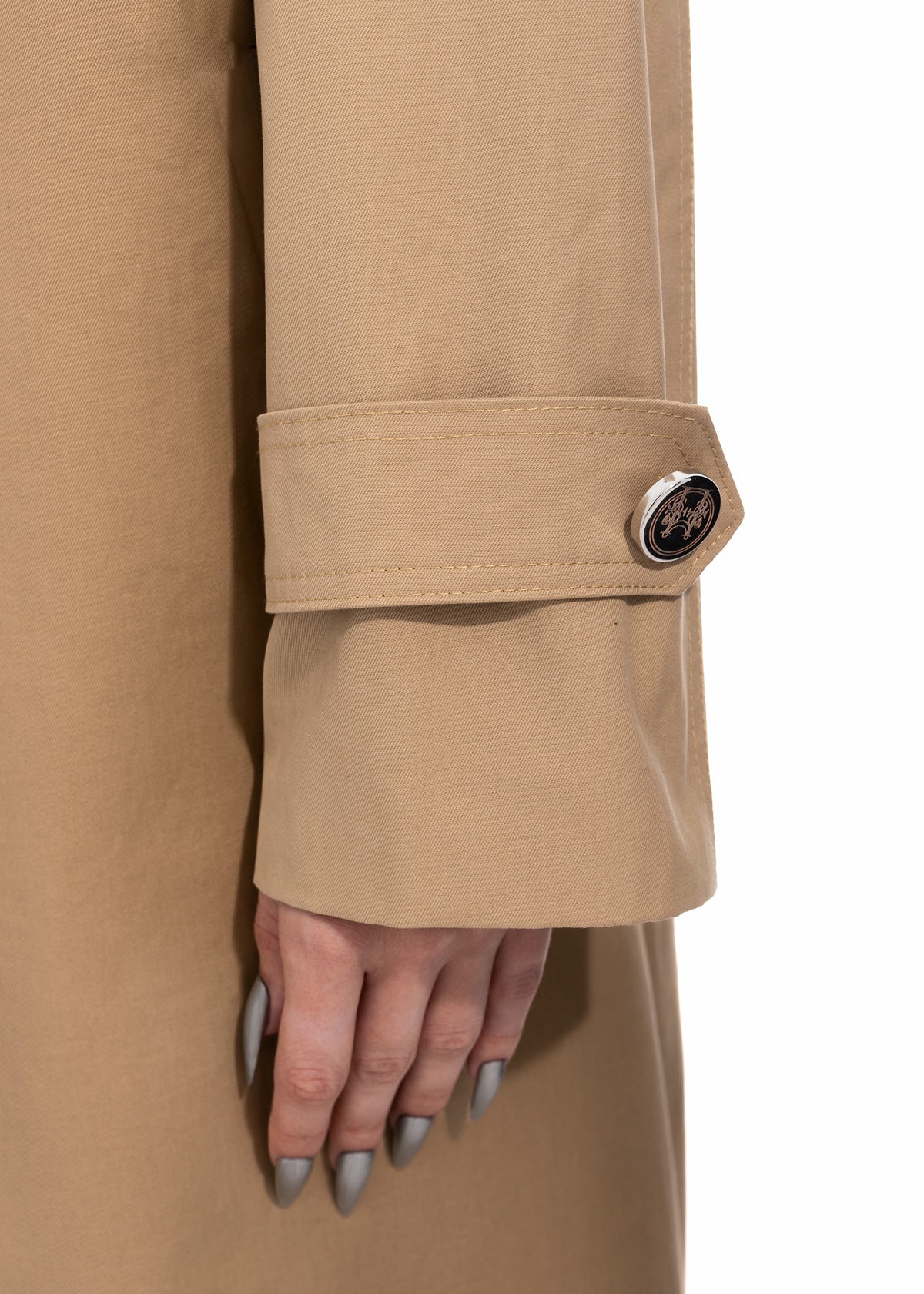 Beige Gabardine Trench Coat with Embroidered Logo Detail