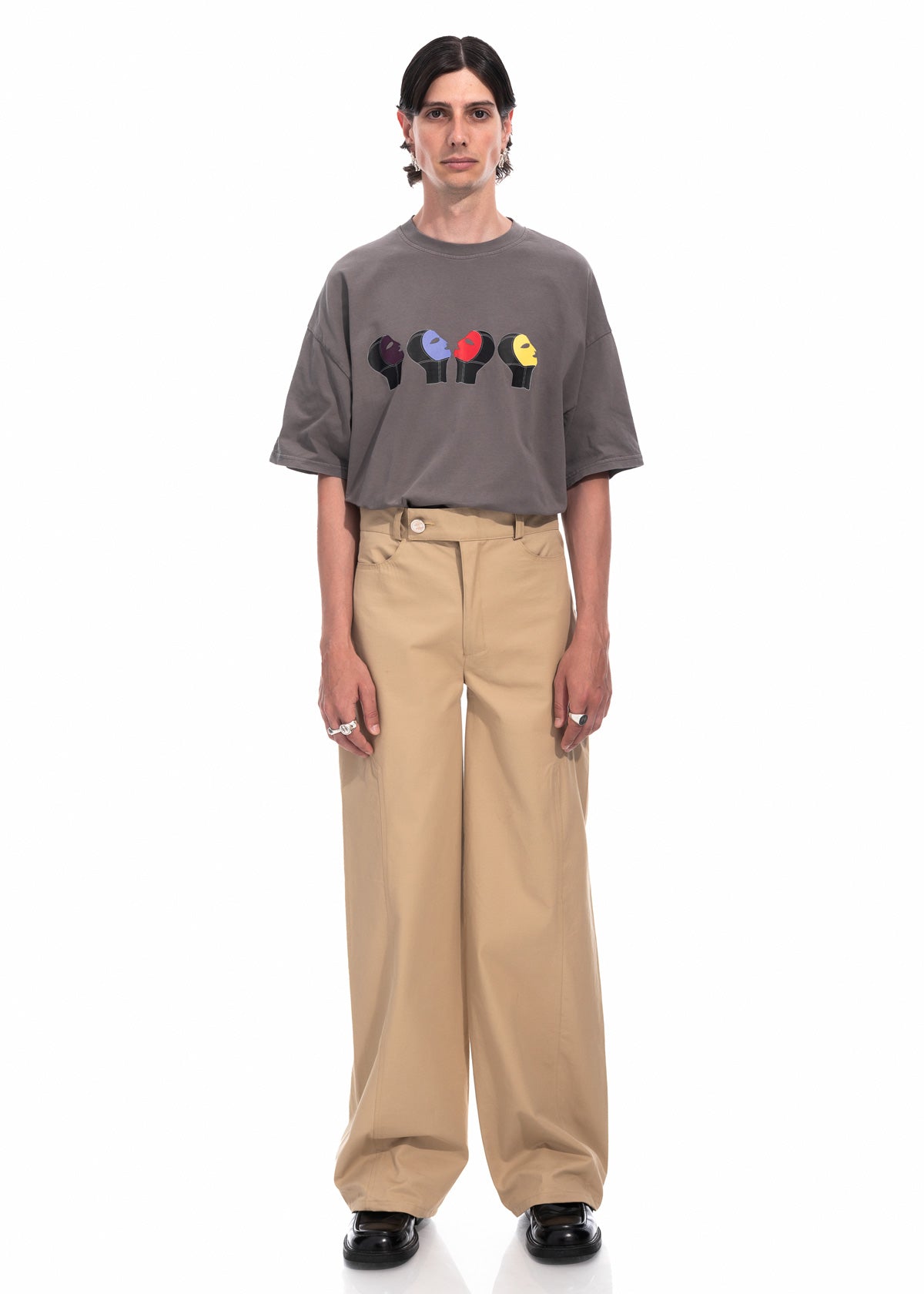 Beige Gabardine Wide Leg Trousers