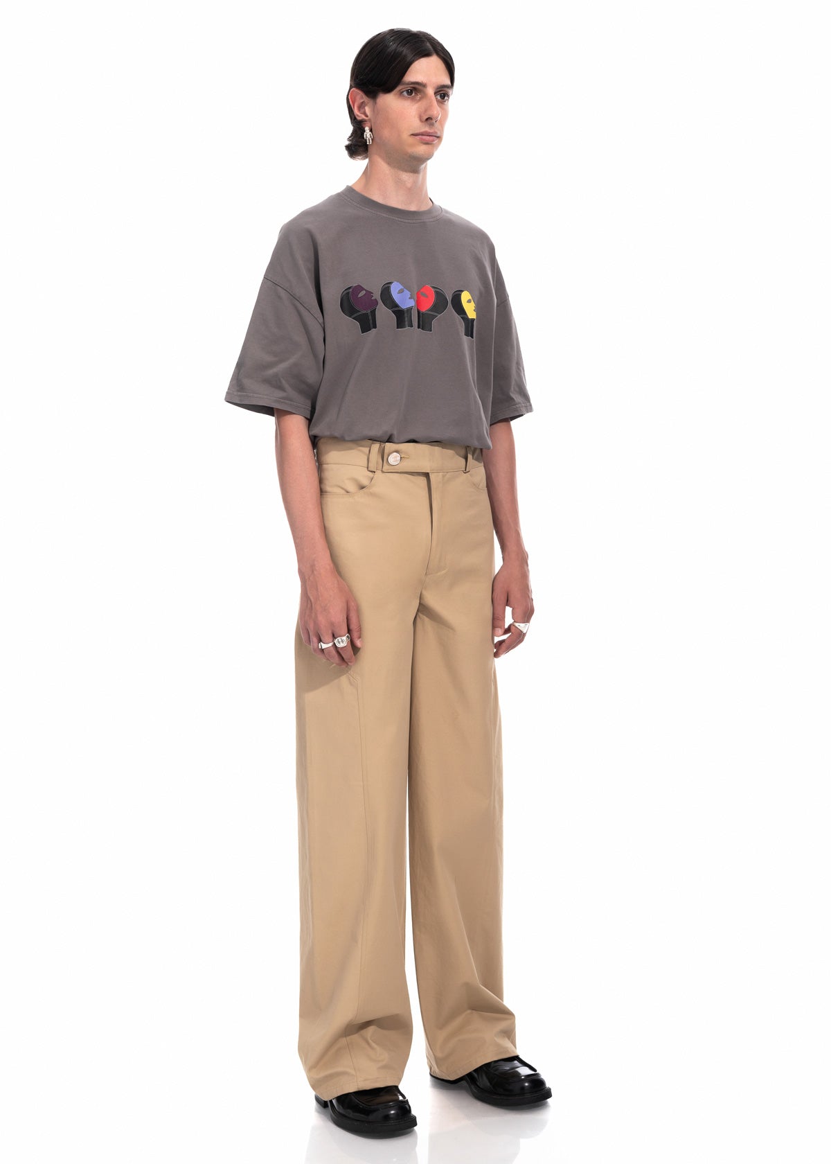 Beige Gabardine Wide Leg Trousers