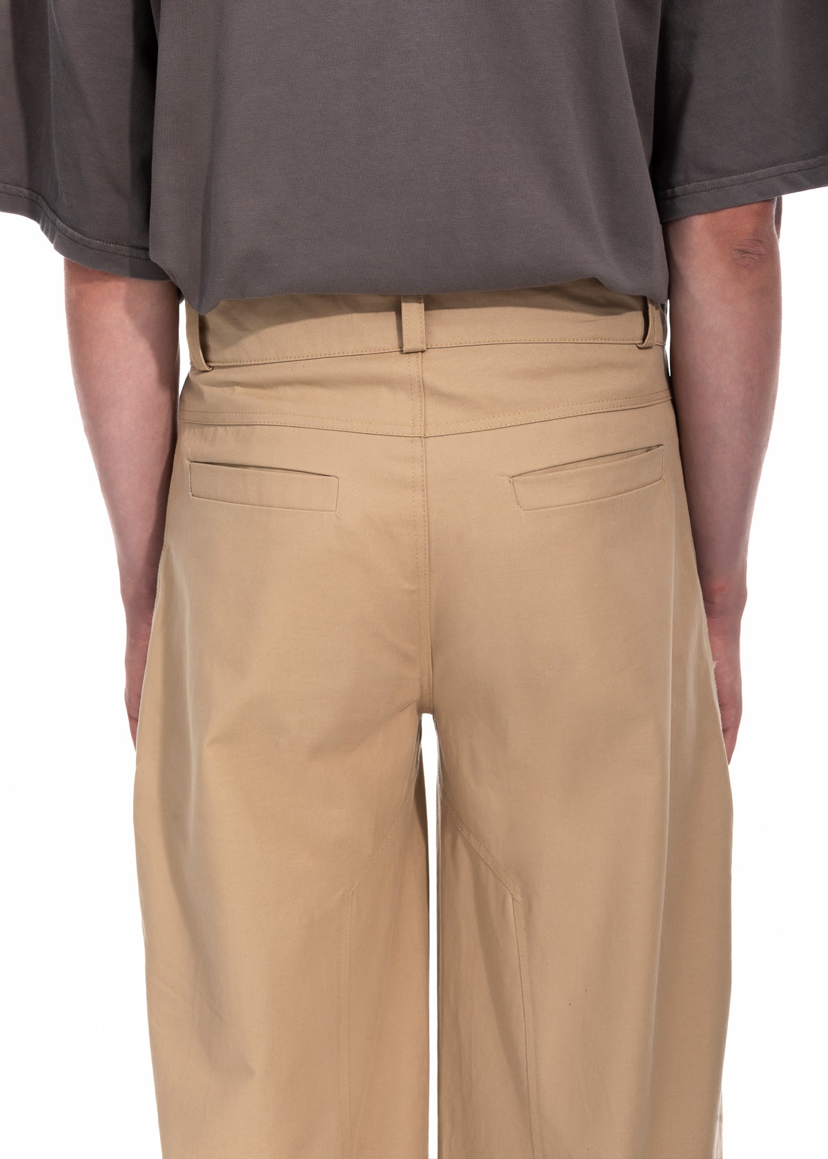 Beige Gabardine Wide Leg Trousers