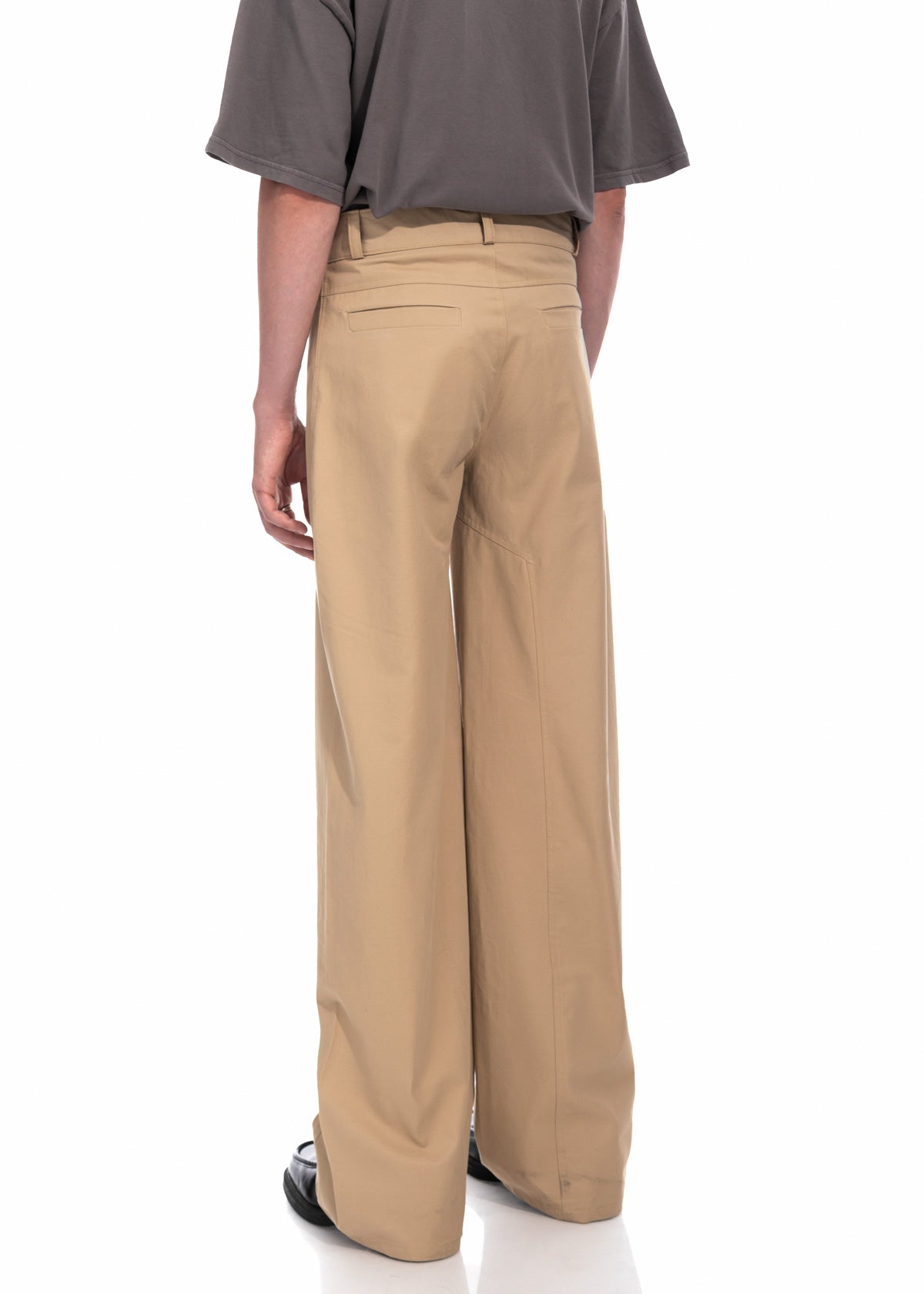 Beige Gabardine Wide Leg Trousers