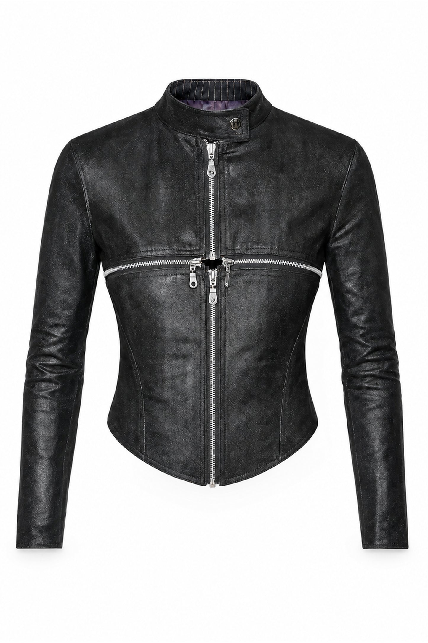 Hand-Varnished Denim Zip Jacket