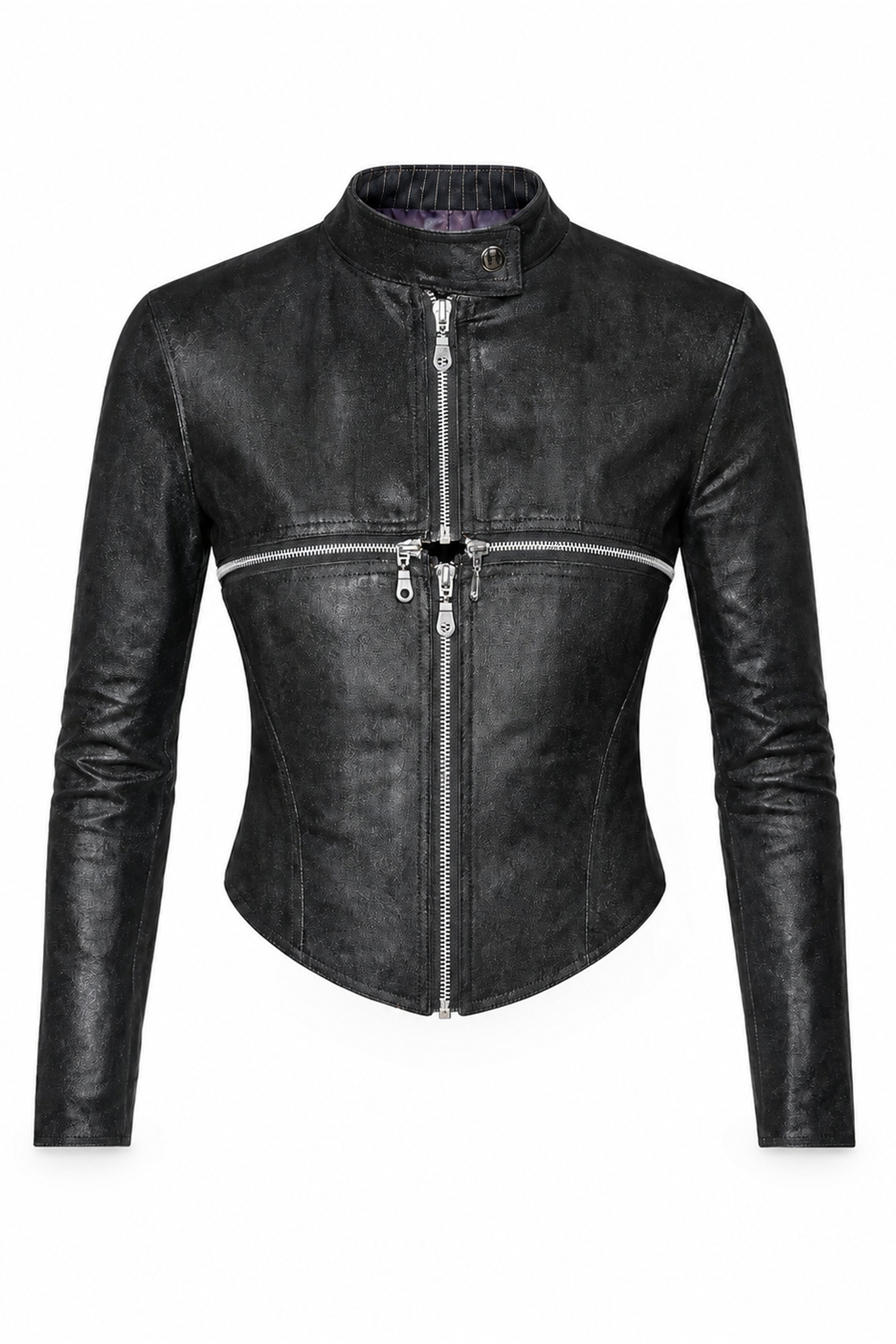 Hand-Varnished Denim Zip Jacket