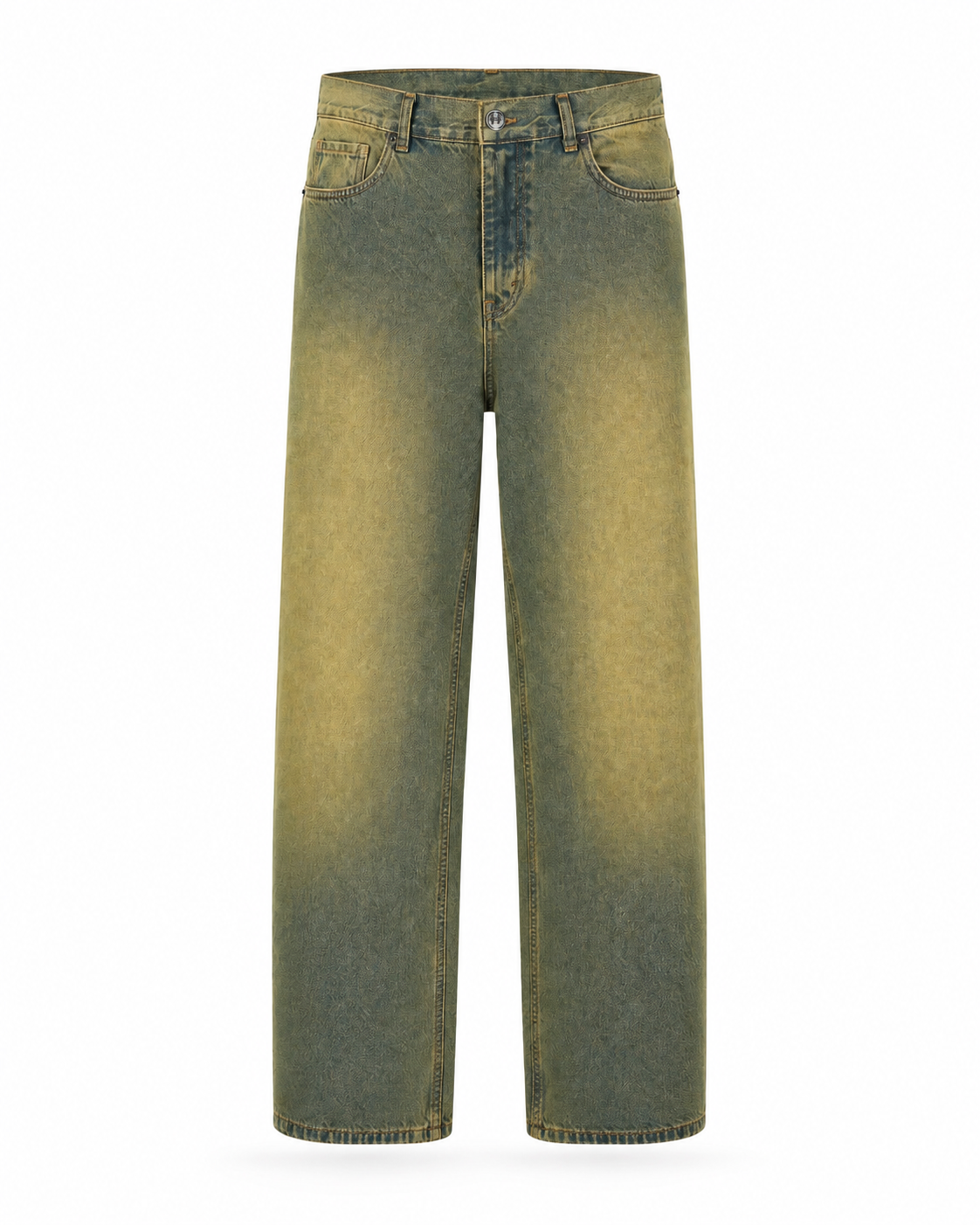 Washed Organic Cotton Wide-Leg Jeans Yellow Green