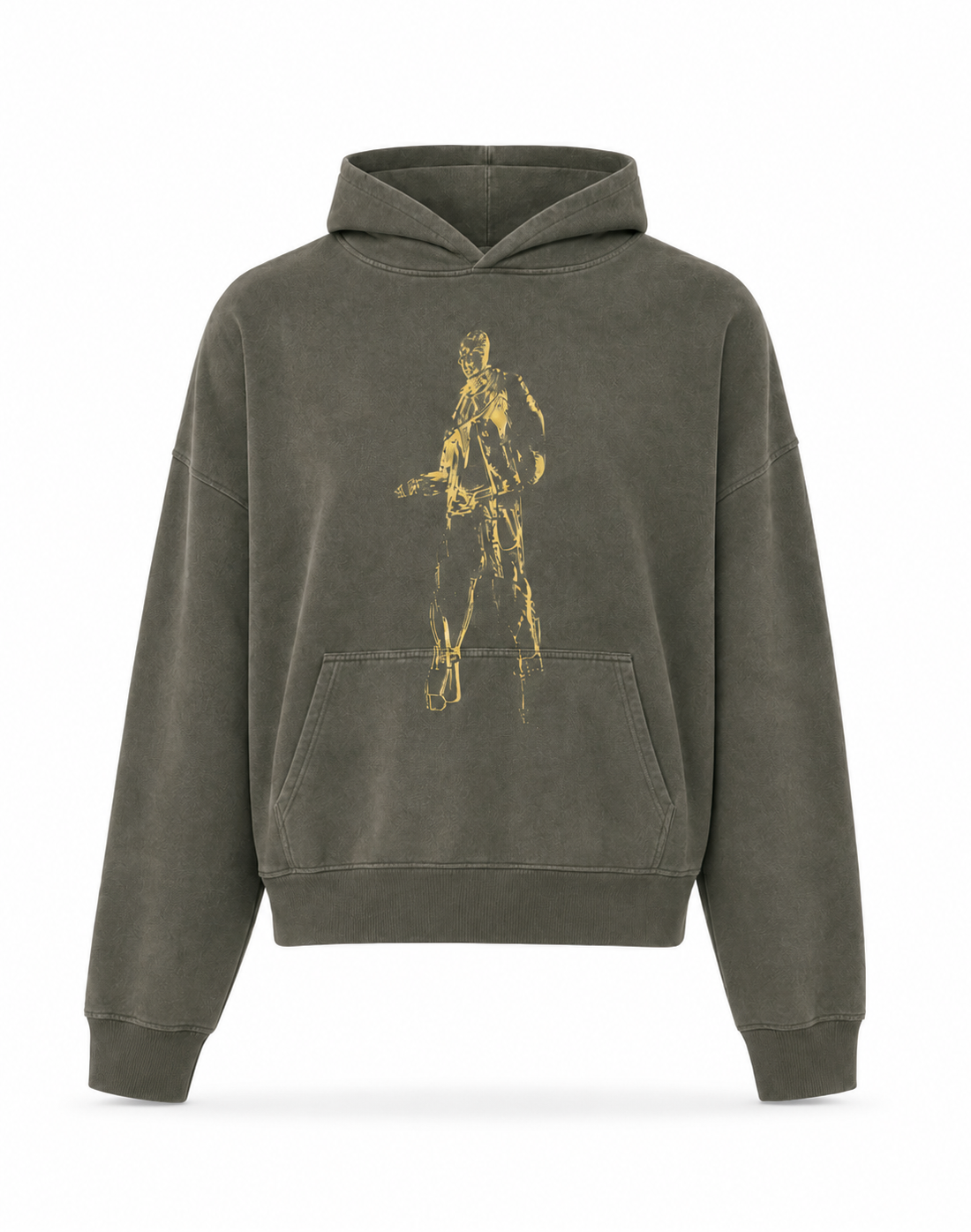 Vintage Washed Organic Cotton Graphic Hoodie Olive