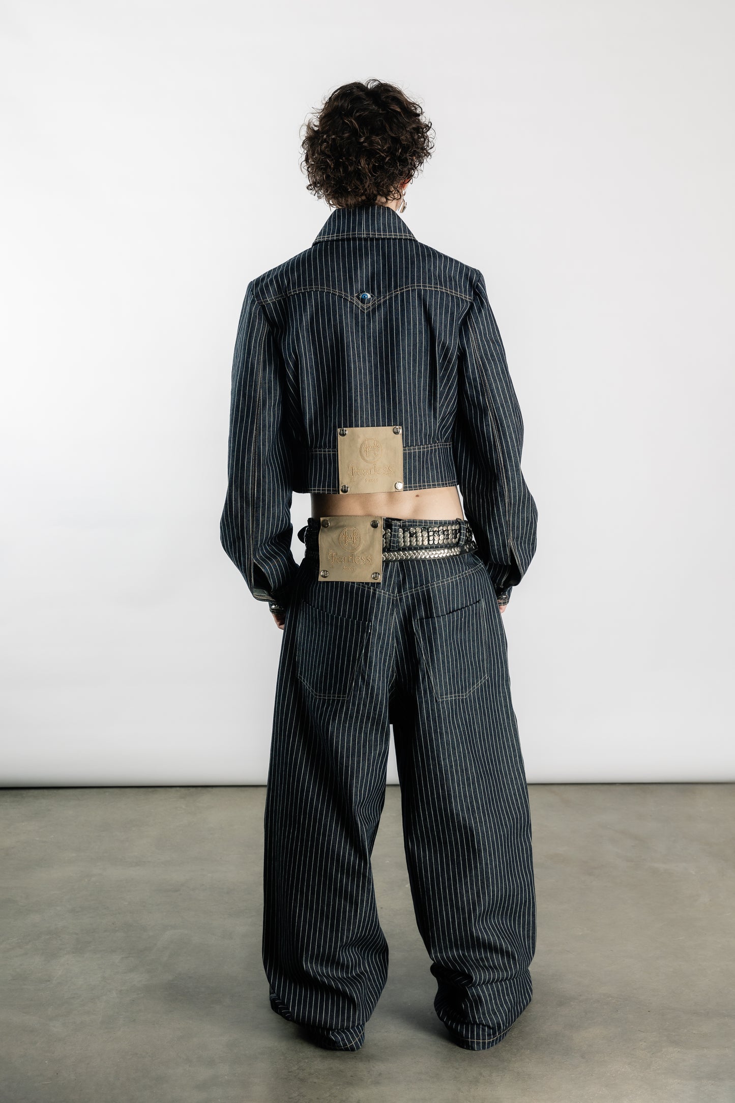 Tearless Pinstripe Denim Wide-Leg Jeans