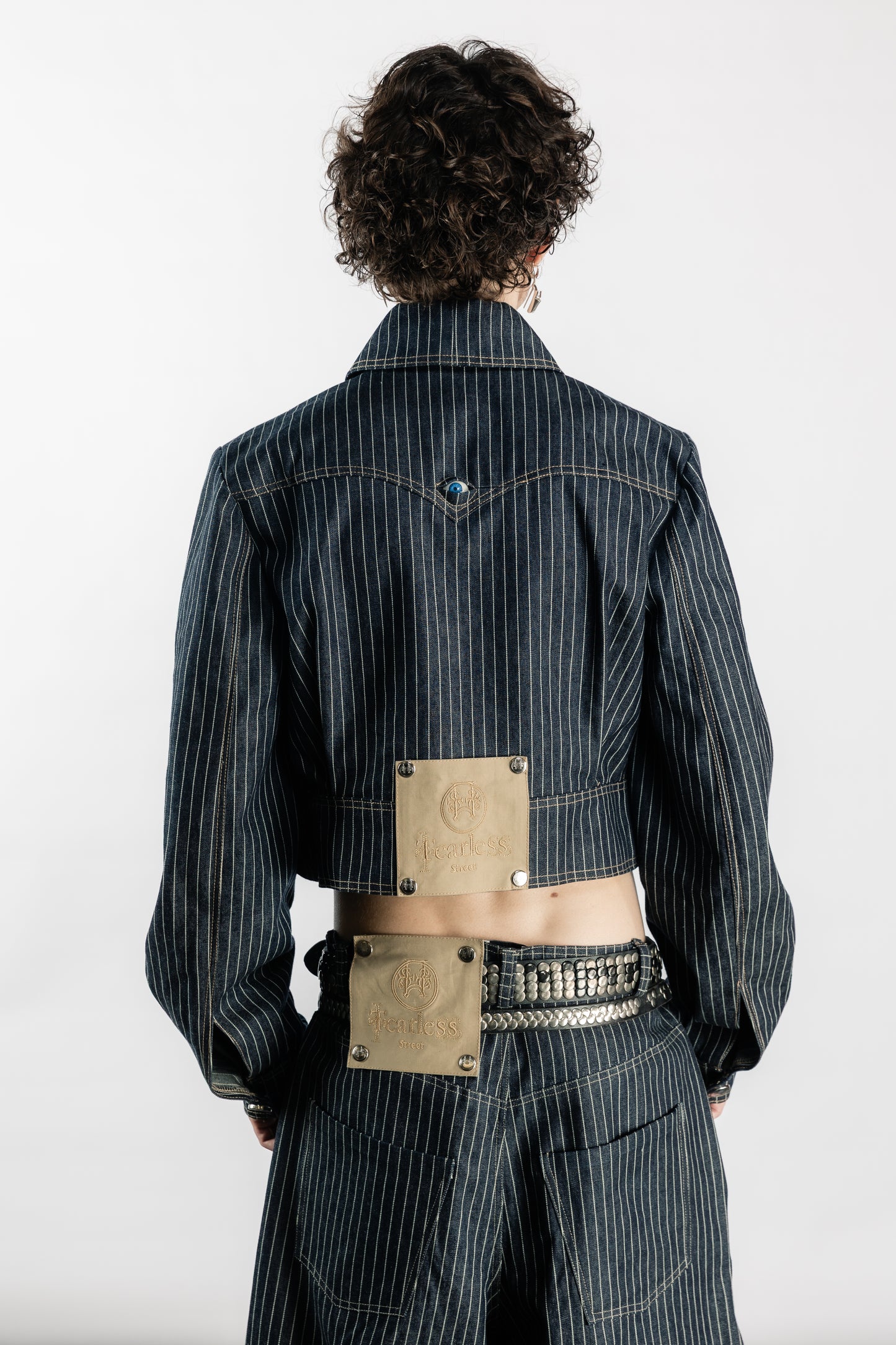 Tearless Pinstripe Denim Cropped Jacket