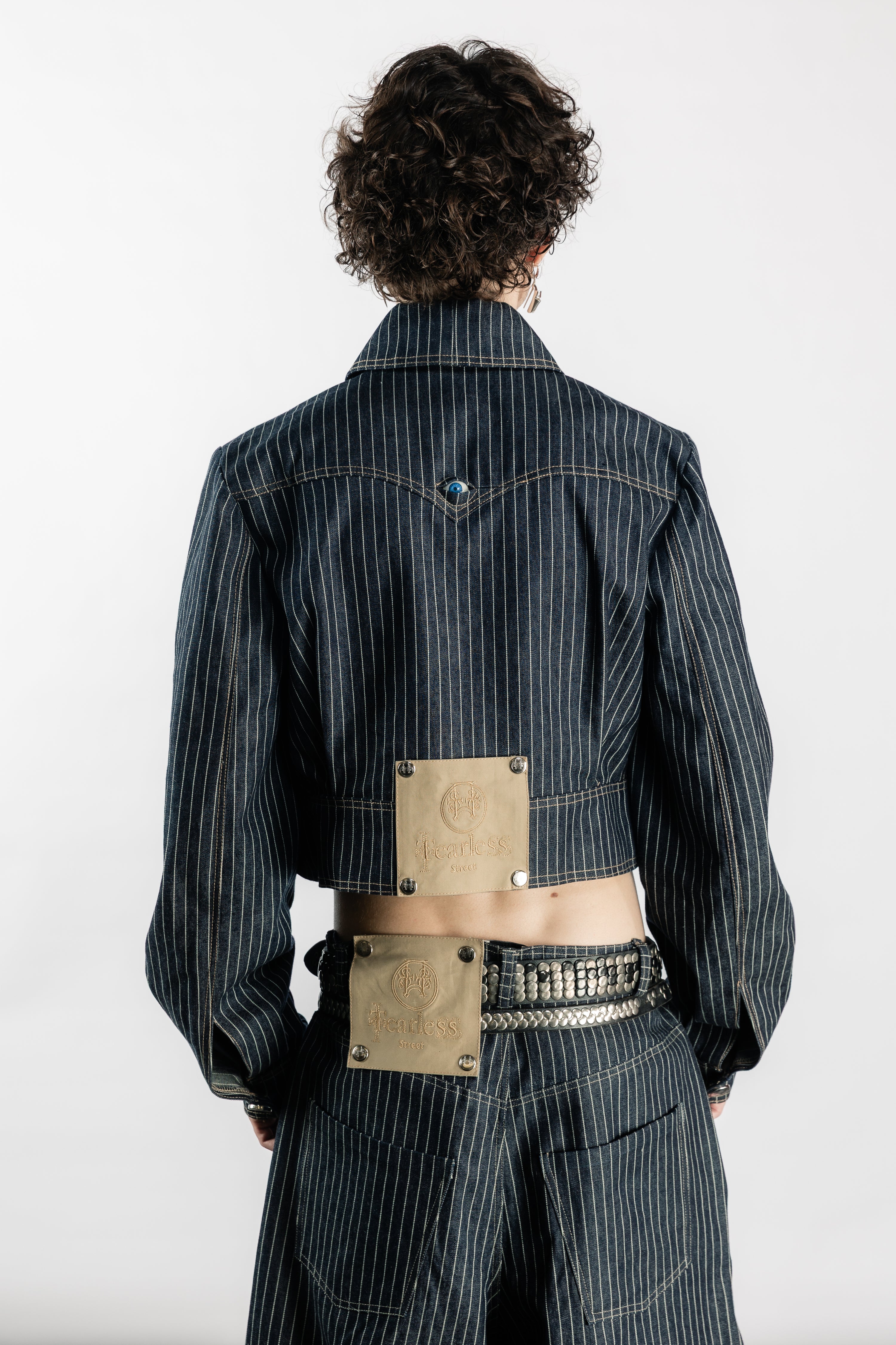 Tearless Pinstripe Denim Cropped Jacket