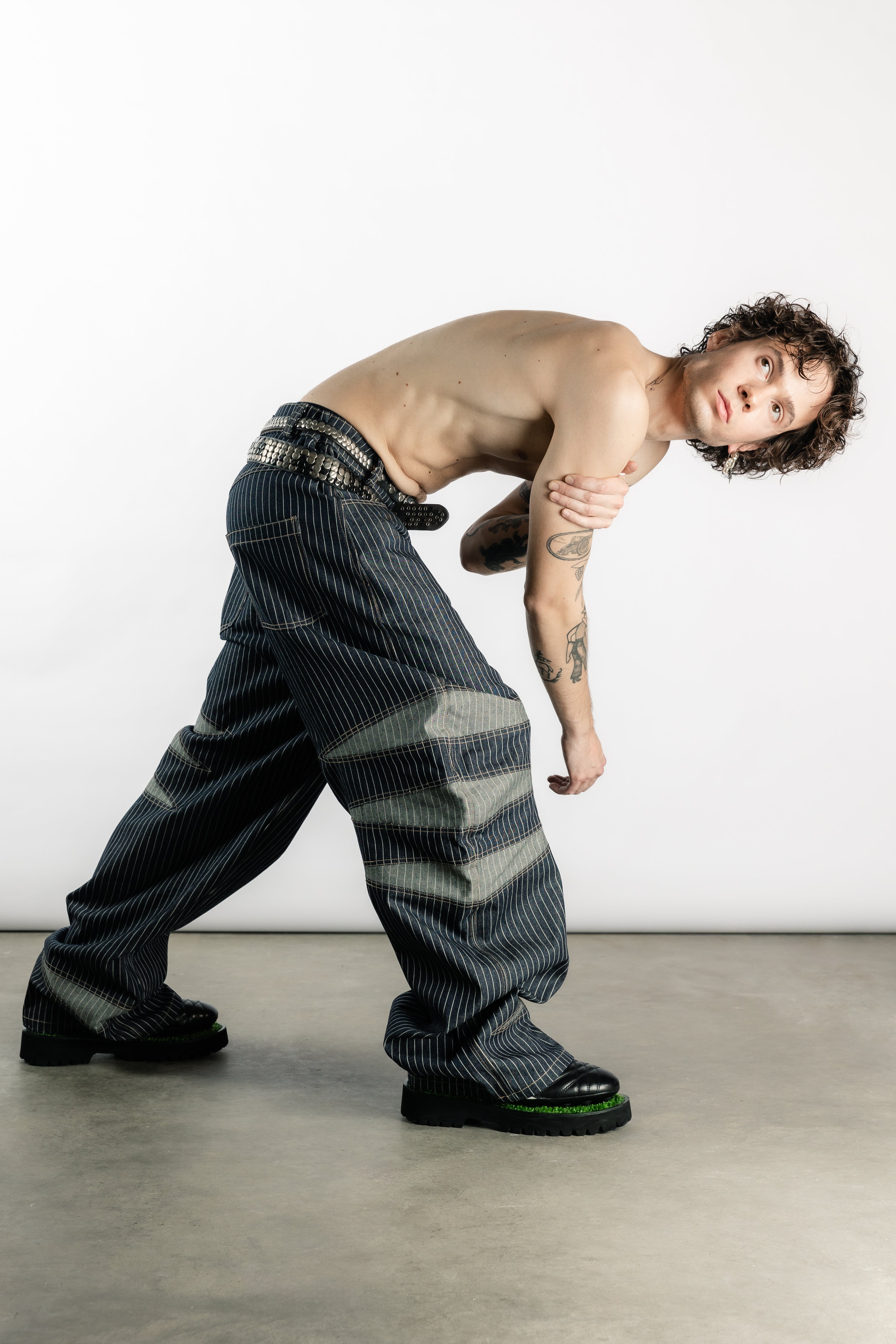 Tearless Pinstripe Denim Barrel Jeans
