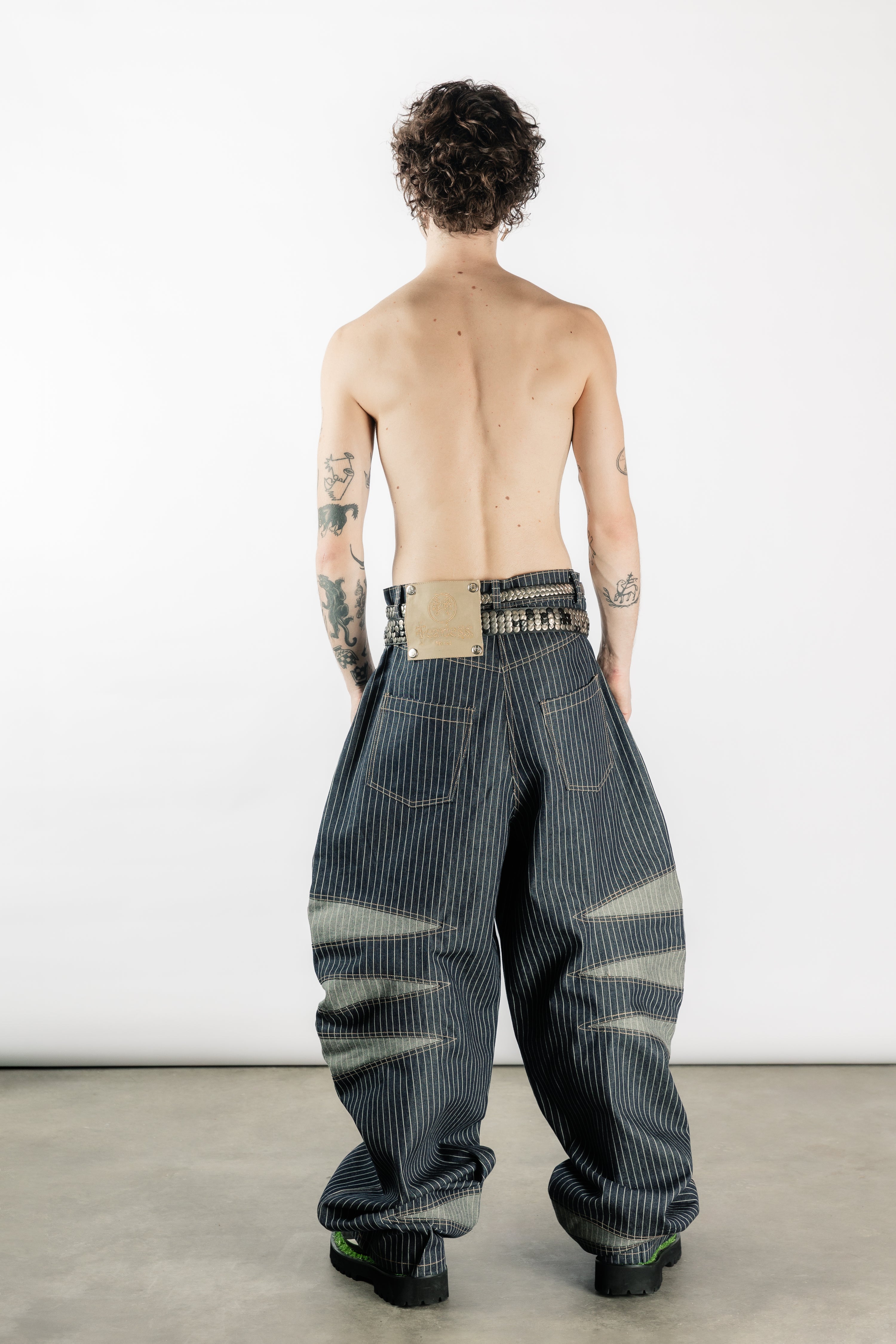 Tearless Pinstripe Denim Barrel Jeans