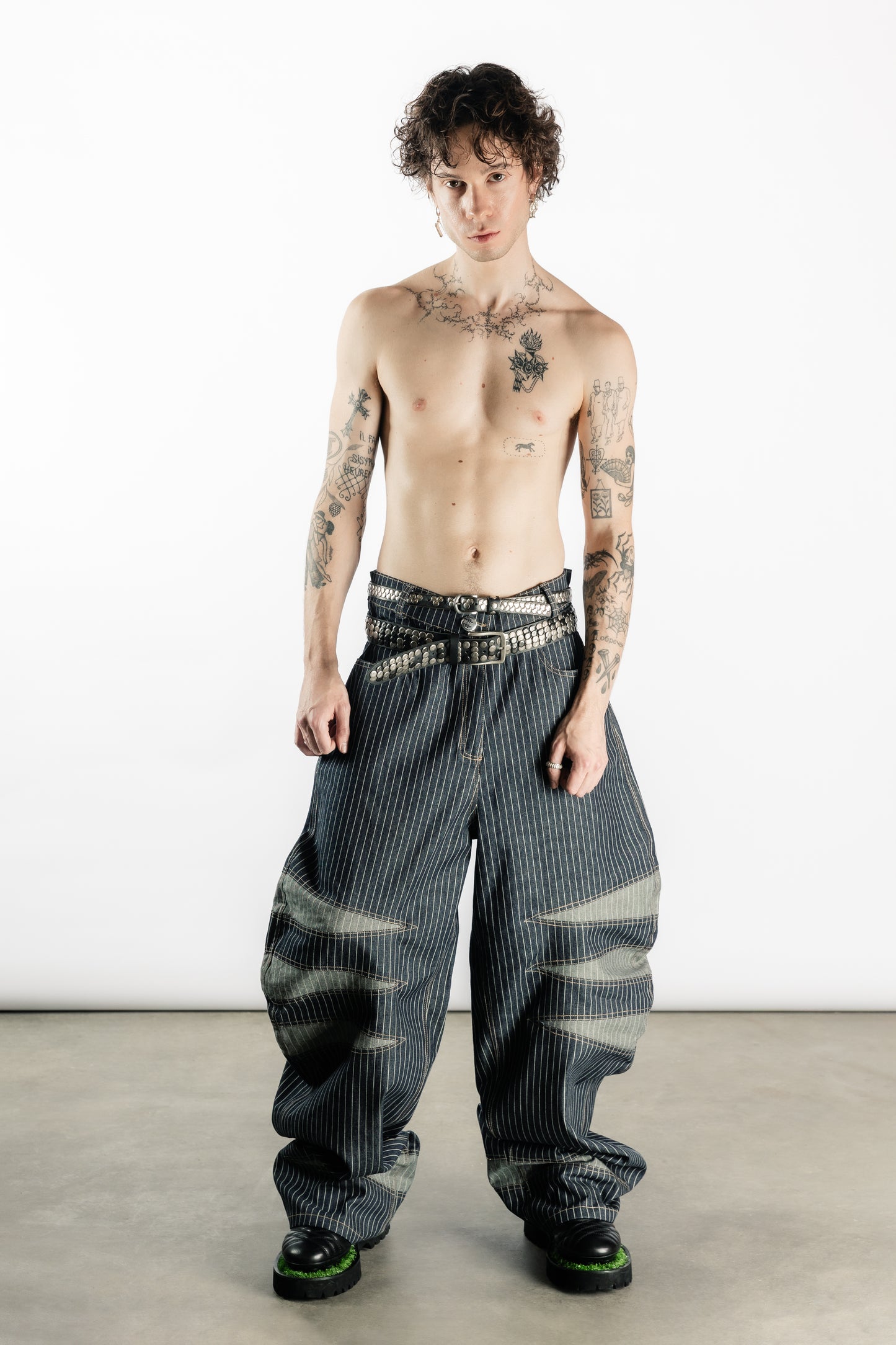 Tearless Pinstripe Denim Barrel Jeans