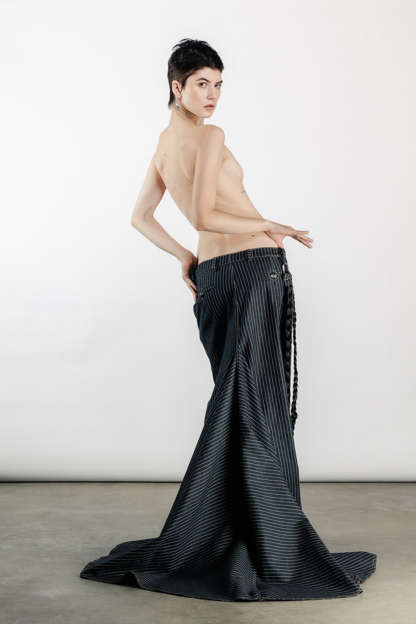 Tearless Pinstripe Denim Mermaid Skirt