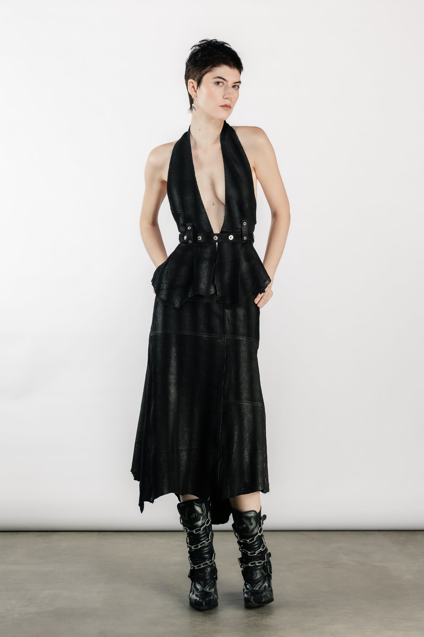 Black Asymmetrical Lamb Leather Skirt