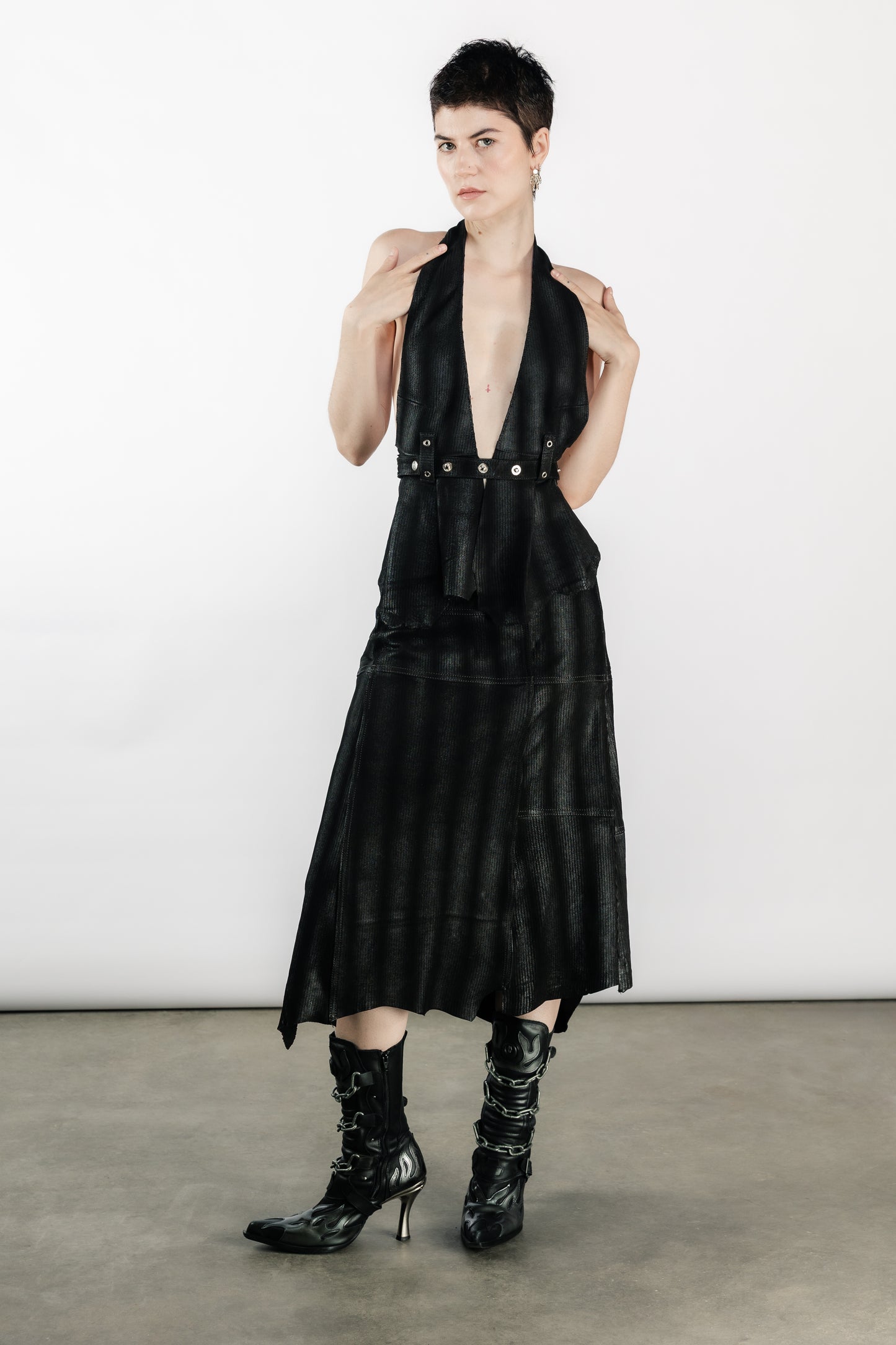 Black Asymmetrical Lamb Leather Skirt