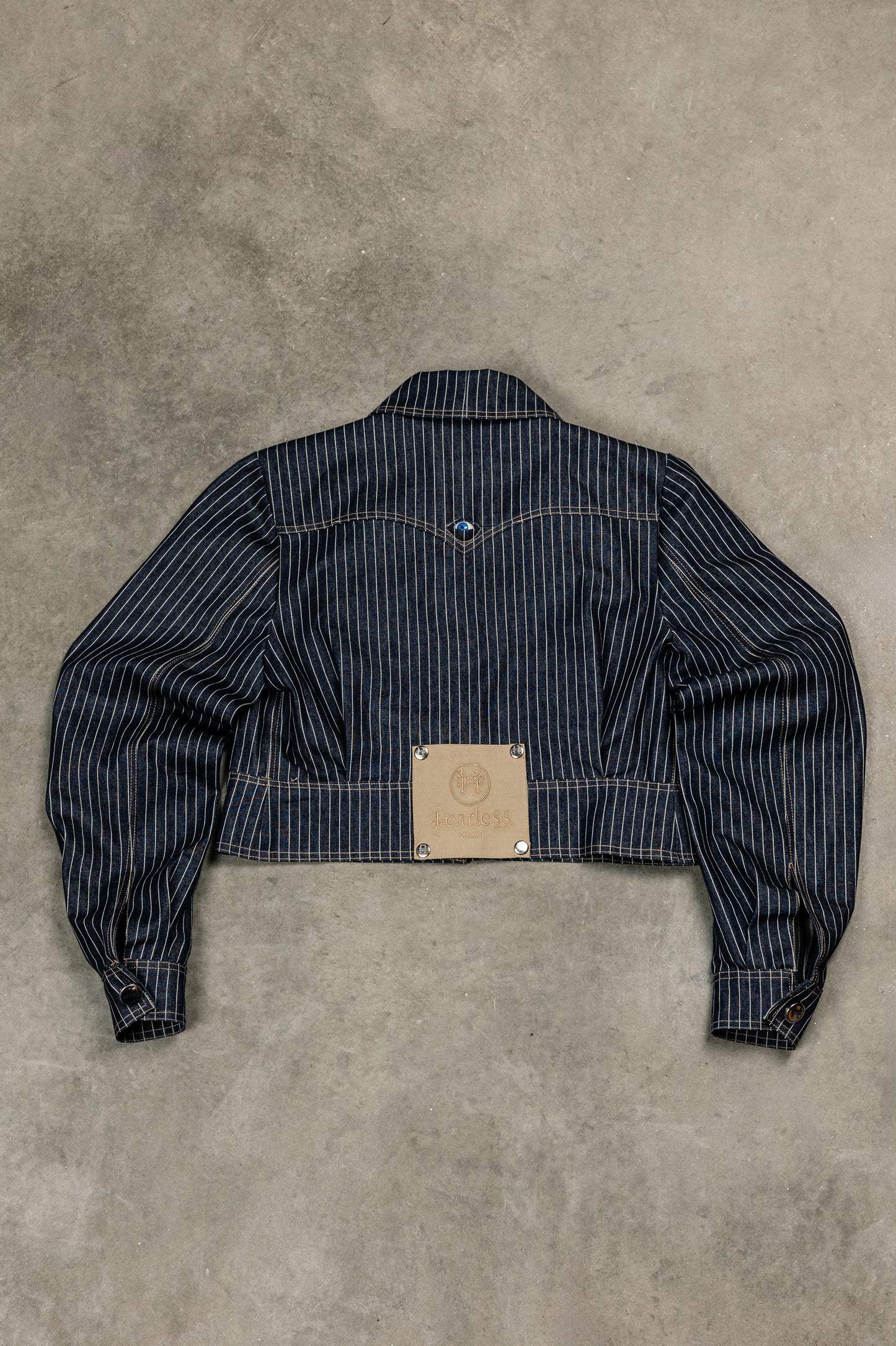 Tearless Pinstripe Denim Cropped Jacket