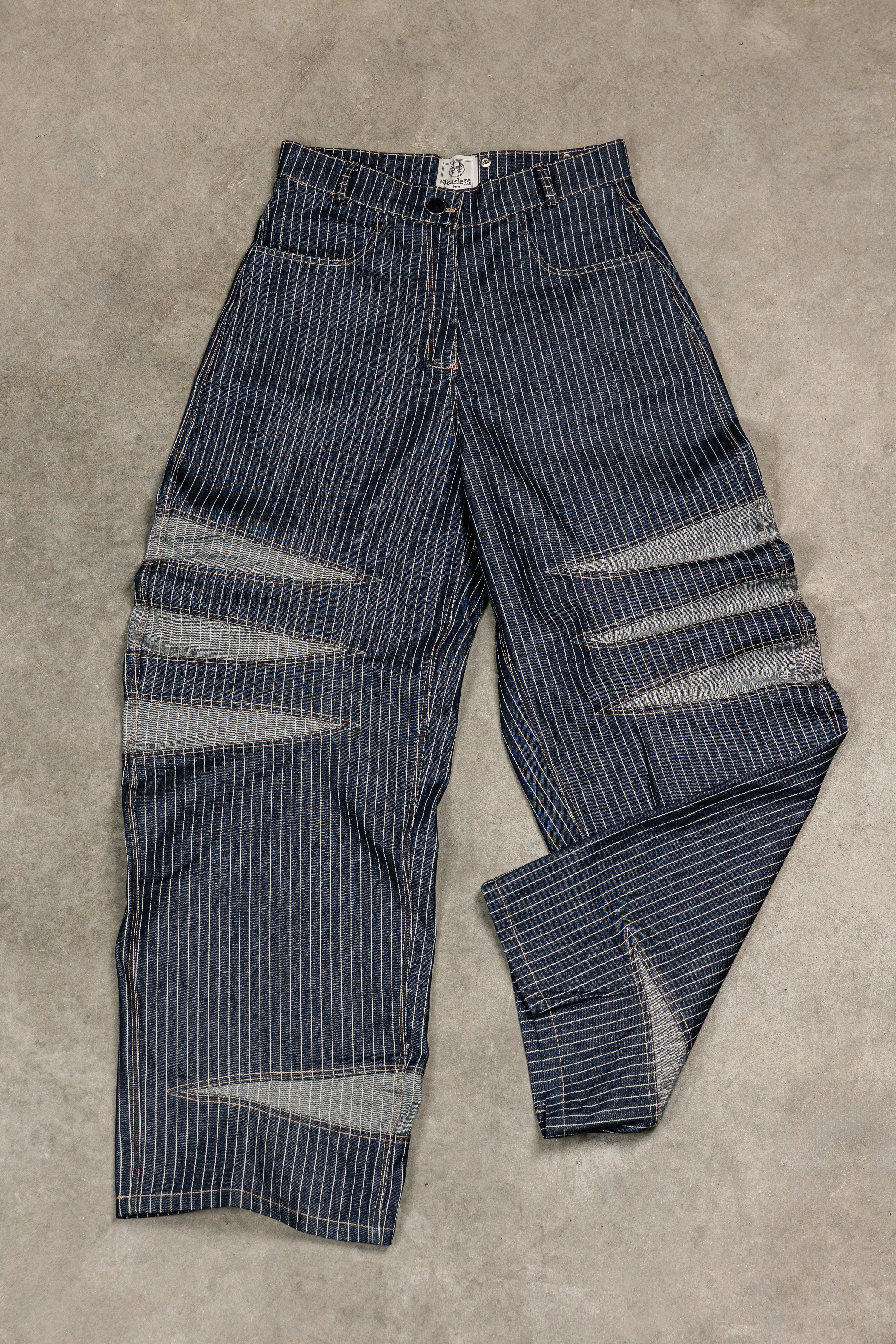 Tearless Pinstripe Denim Barrel Jeans