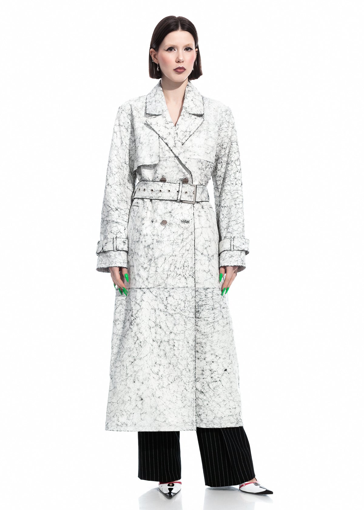 White Cracked On Nappa Trench Coat