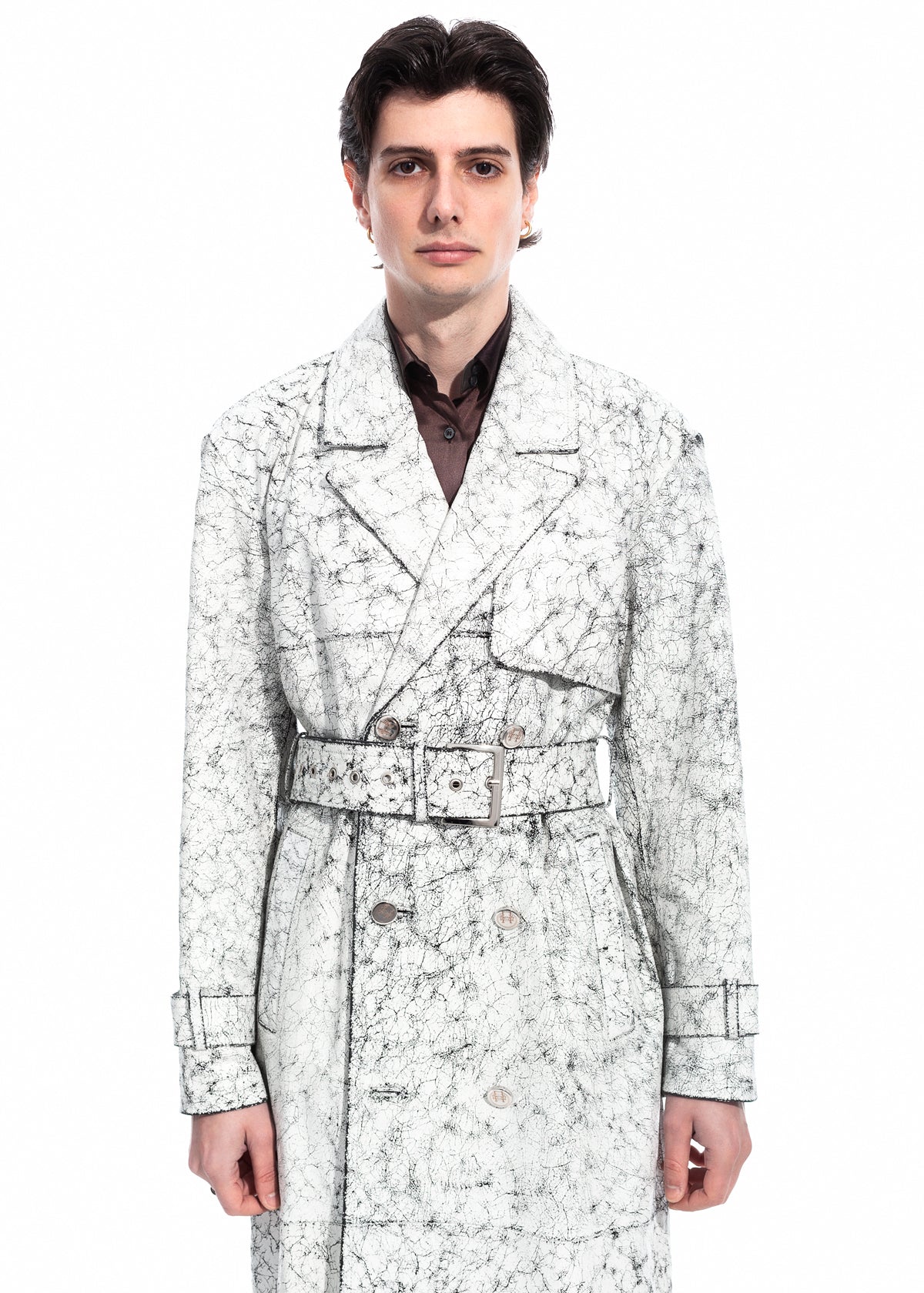 White Cracked On Nappa Trench Coat