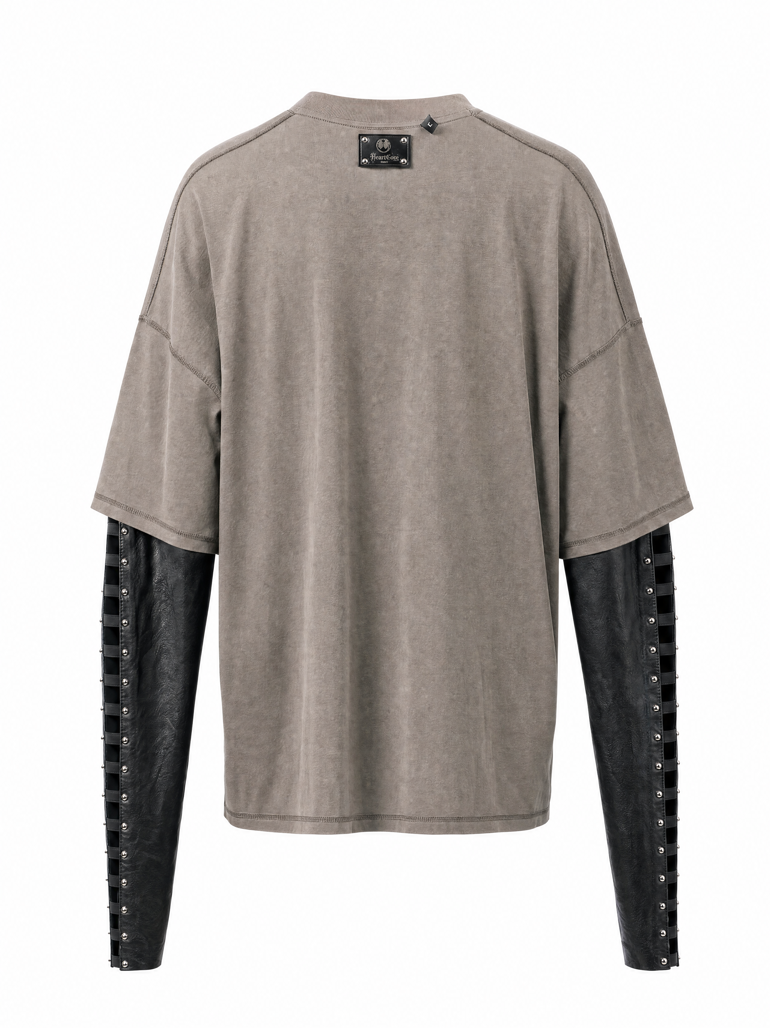 Washed Organic Cotton Leather-Sleeve Graphic Tee
