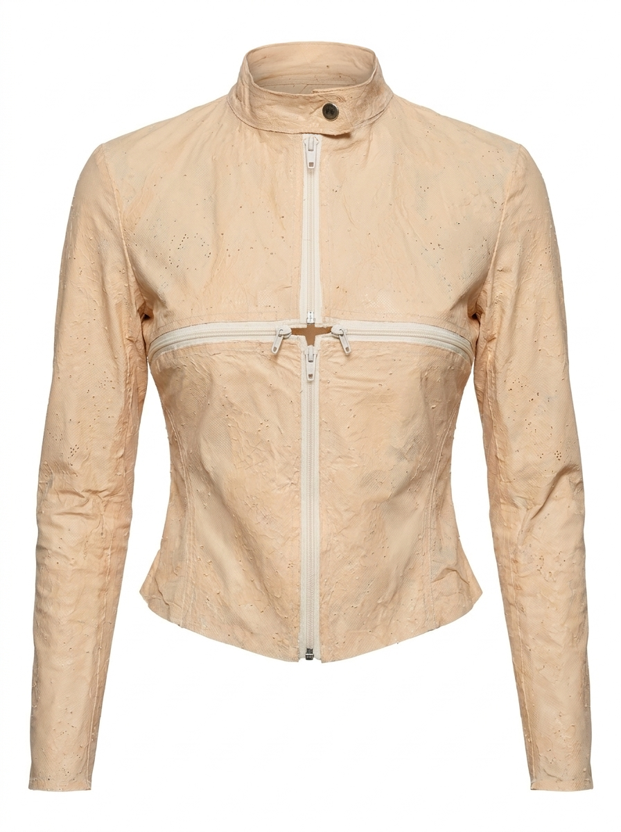 Nude Latex Cross Zip Jacket