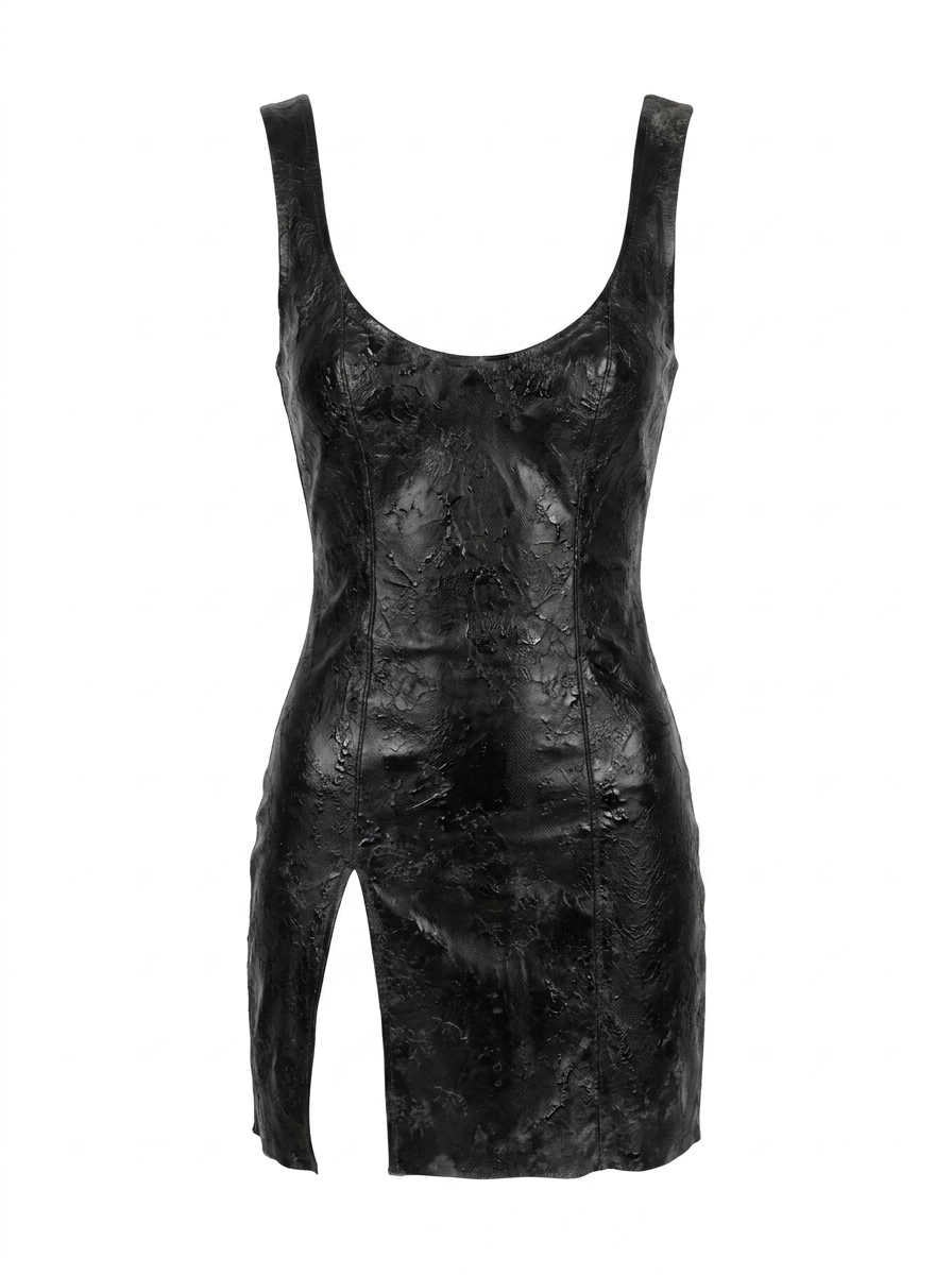 Black Lace Latex Mini Zip Dress