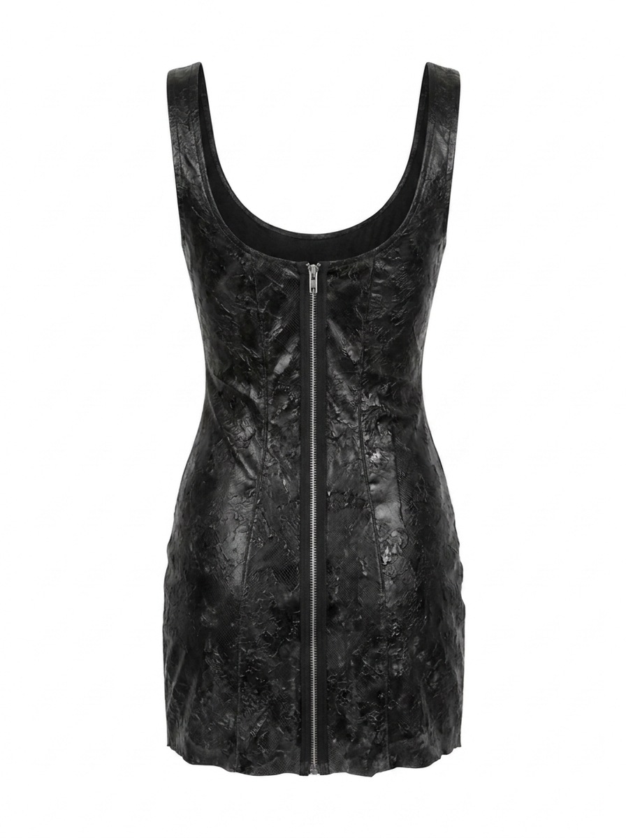 Black Lace Latex Mini Zip Dress